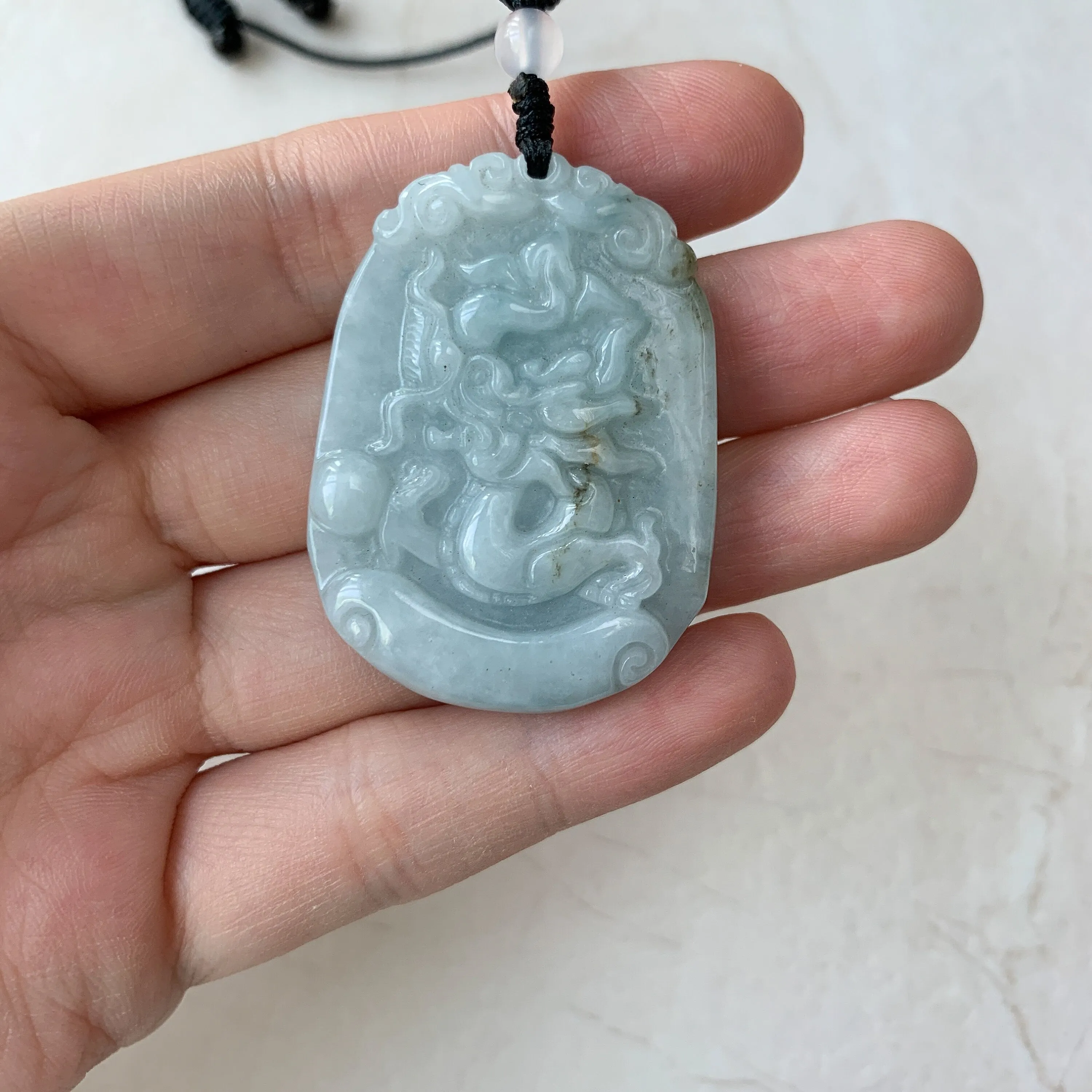 Jadeite Jade Dragon Chinese Zodiac Hand Carved Pendant Necklace, YW-0110-1646799827