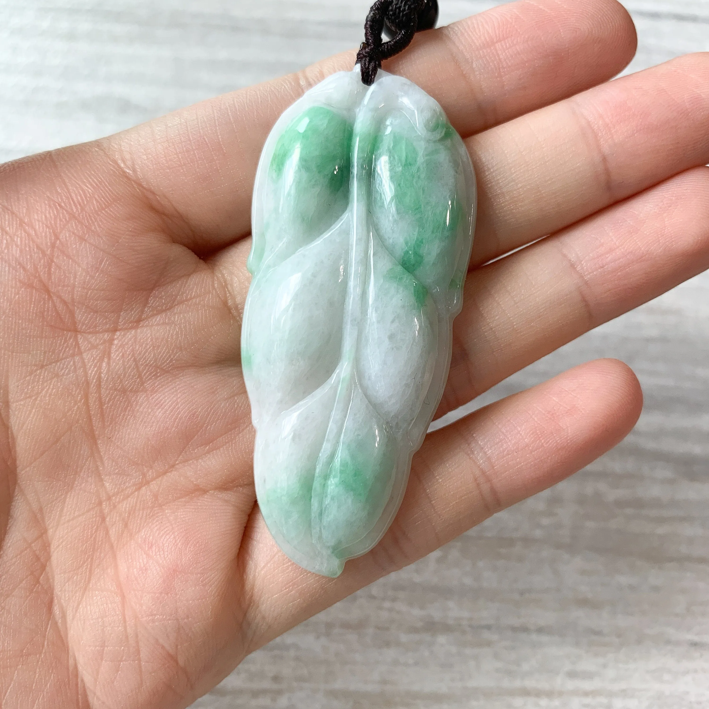 Jadeite Jade Leaf Minimalist Pendant Hand Carved Necklace, YJ-0321-0383849-2