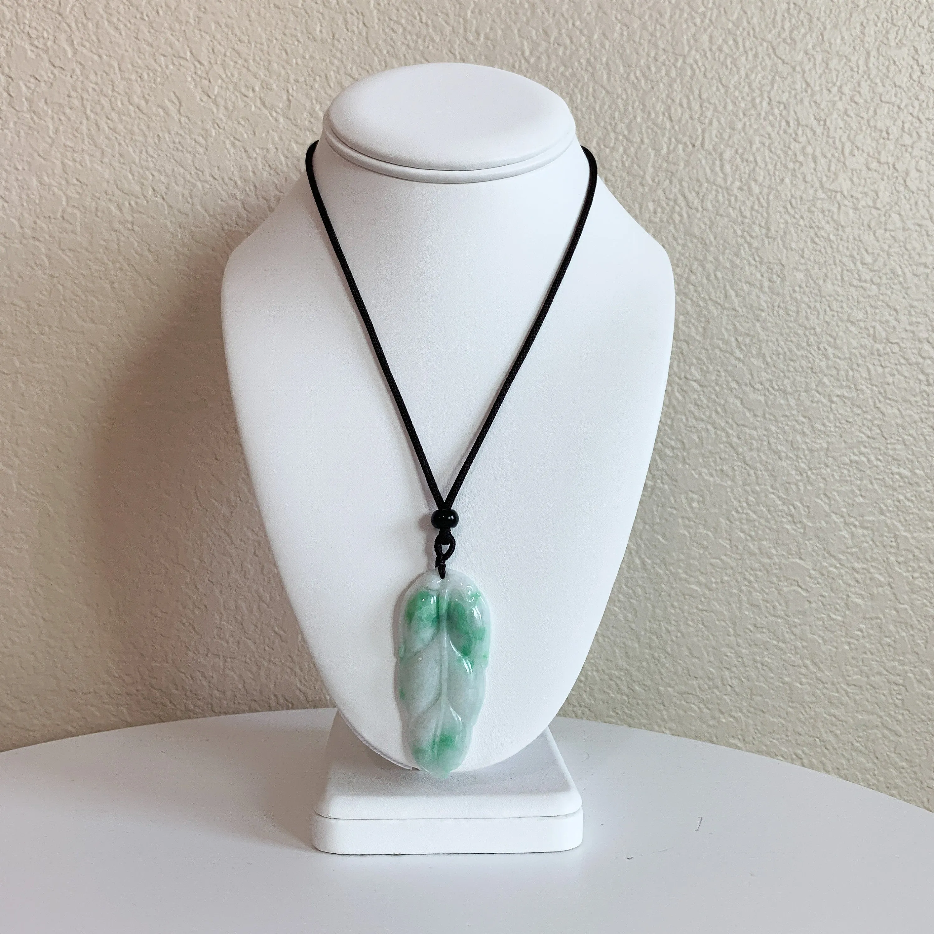 Jadeite Jade Leaf Minimalist Pendant Hand Carved Necklace, YJ-0321-0383849-2
