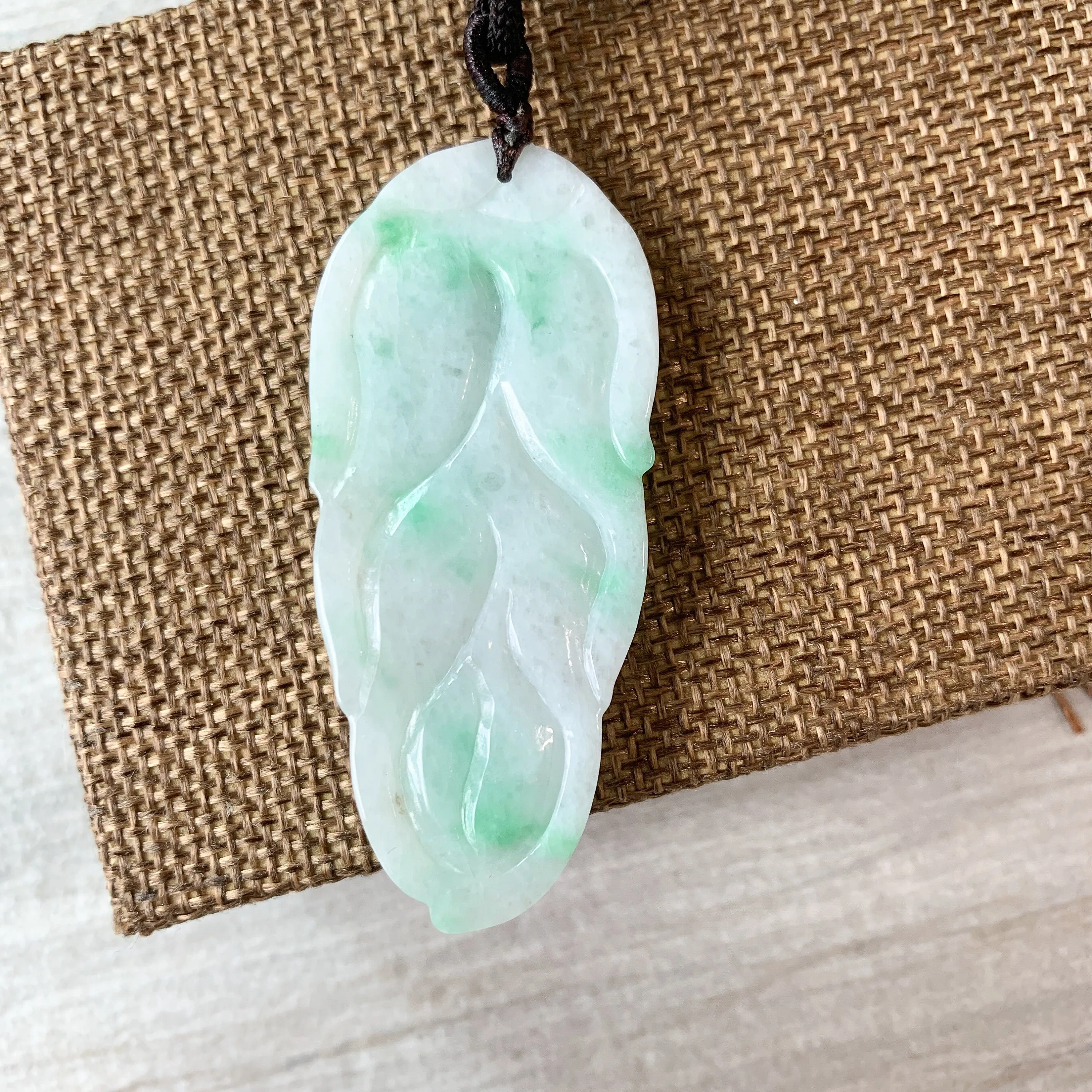 Jadeite Jade Leaf Minimalist Pendant Hand Carved Necklace, YJ-0321-0383849-2