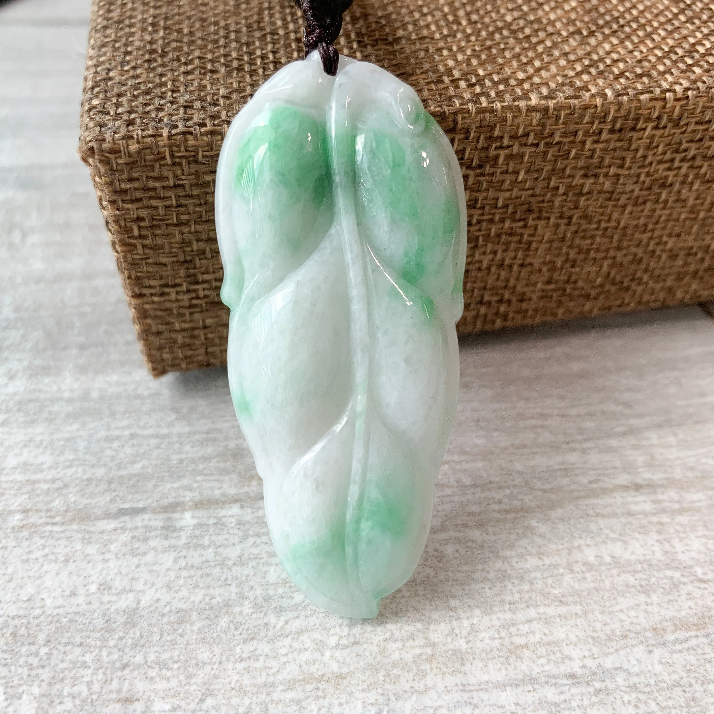 Jadeite Jade Leaf Minimalist Pendant Hand Carved Necklace, YJ-0321-0383849-2