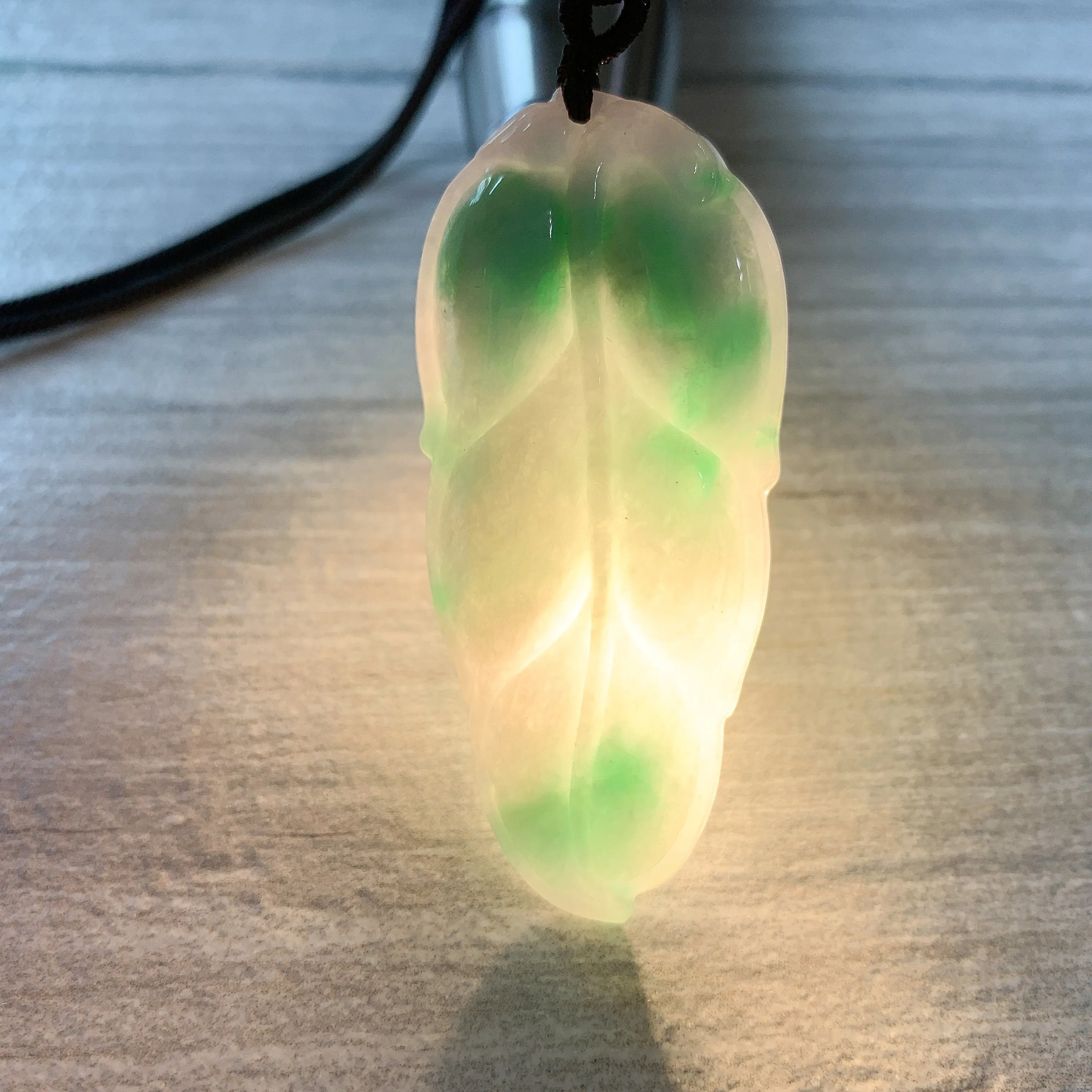 Jadeite Jade Leaf Minimalist Pendant Hand Carved Necklace, YJ-0321-0383849-2