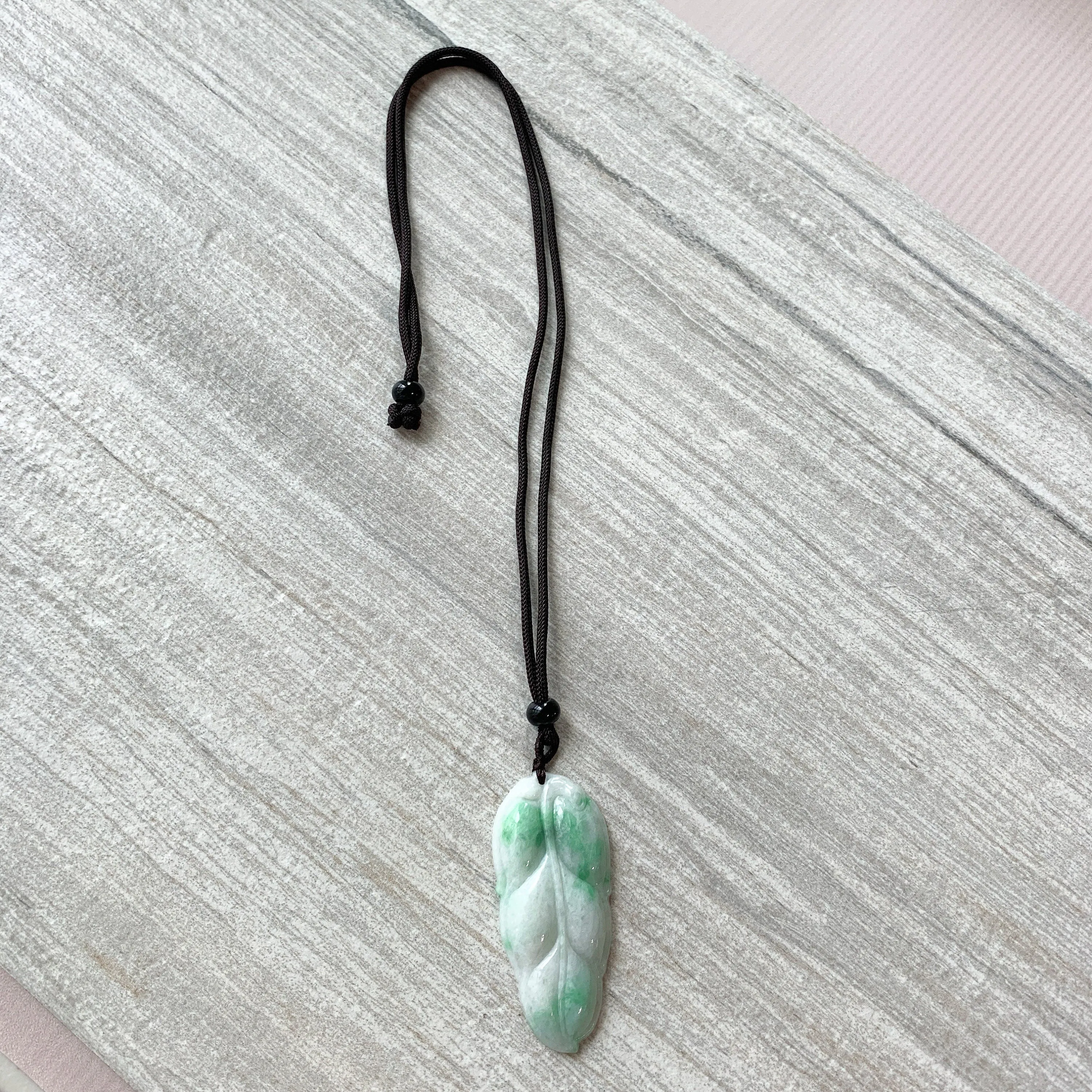Jadeite Jade Leaf Minimalist Pendant Hand Carved Necklace, YJ-0321-0383849-2