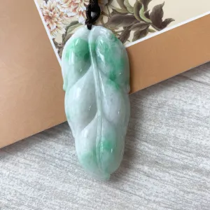 Jadeite Jade Leaf Minimalist Pendant Hand Carved Necklace, YJ-0321-0383849-2