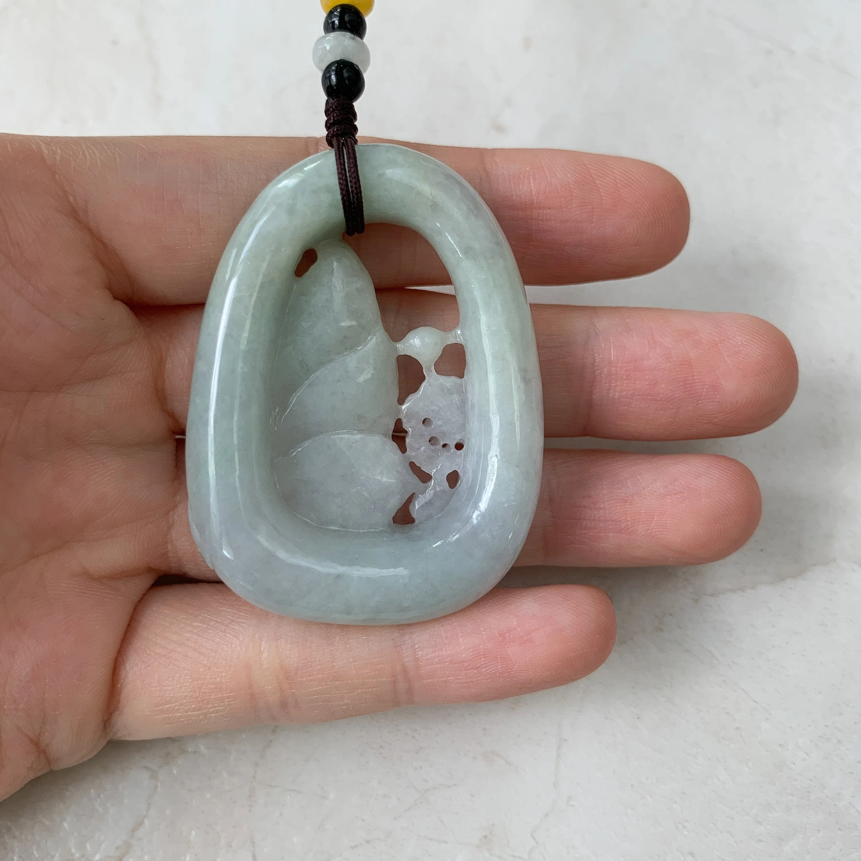 Jadeite Jade Lotus Flower Hand Carved Necklace, YJ-0321-0430260