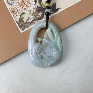Jadeite Jade Lotus Flower Hand Carved Necklace, YJ-0321-0430260