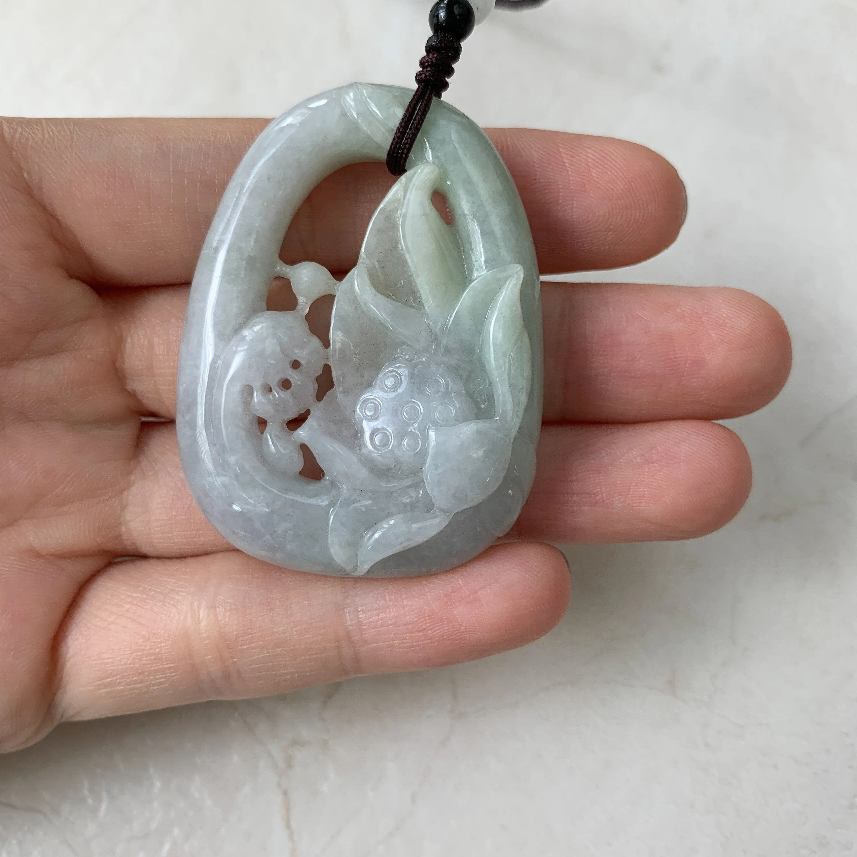 Jadeite Jade Lotus Flower Hand Carved Necklace, YJ-0321-0430260
