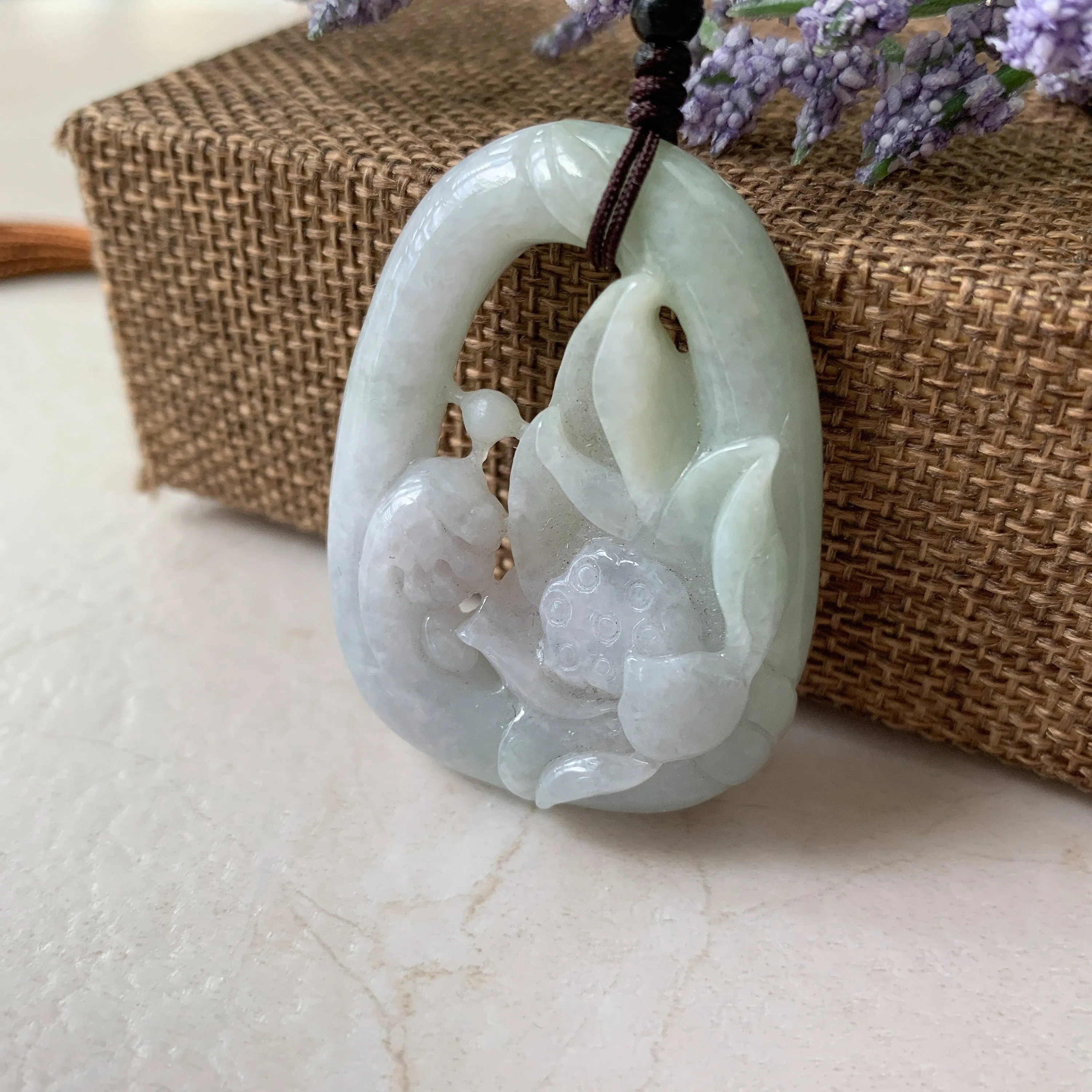 Jadeite Jade Lotus Flower Hand Carved Necklace, YJ-0321-0430260