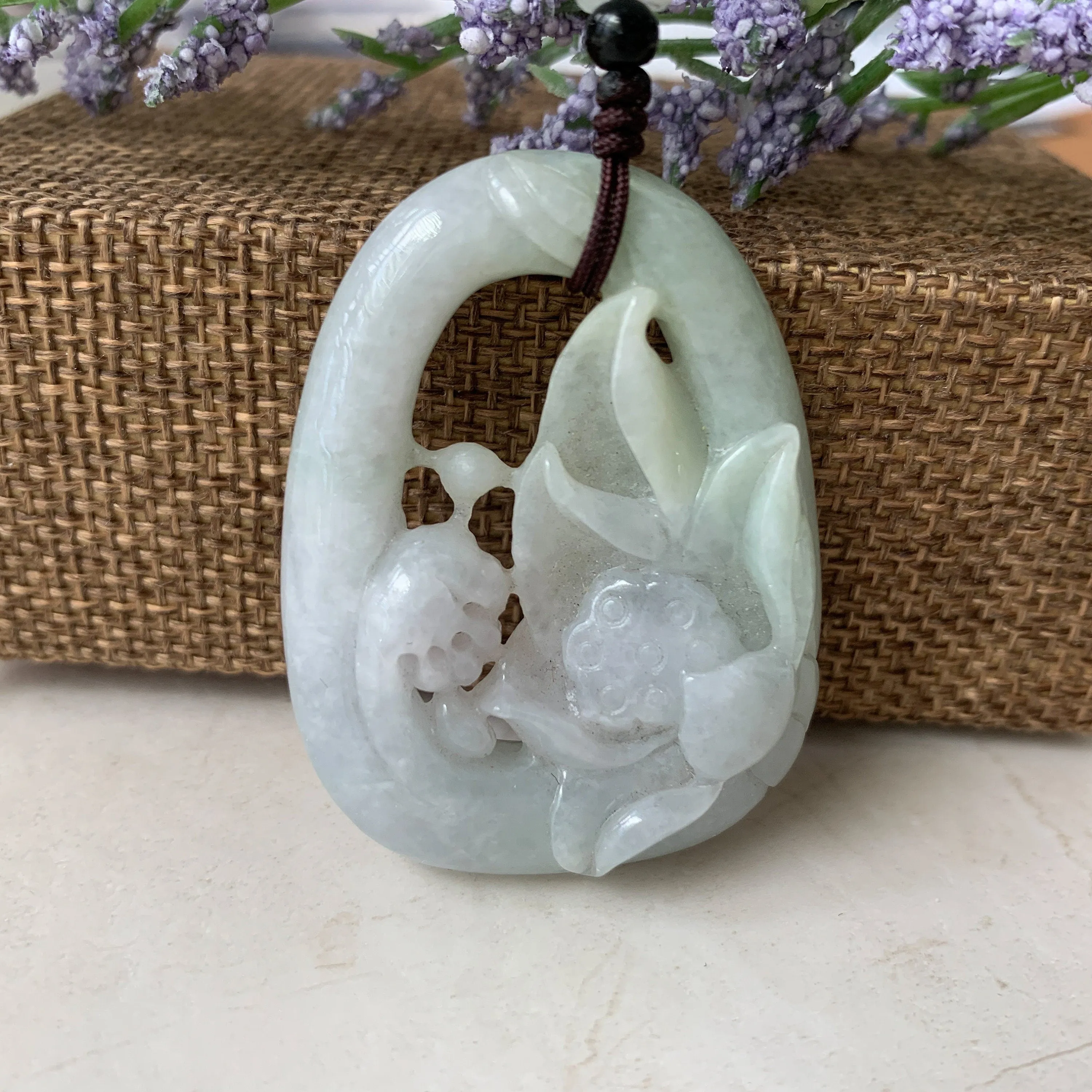Jadeite Jade Lotus Flower Hand Carved Necklace, YJ-0321-0430260