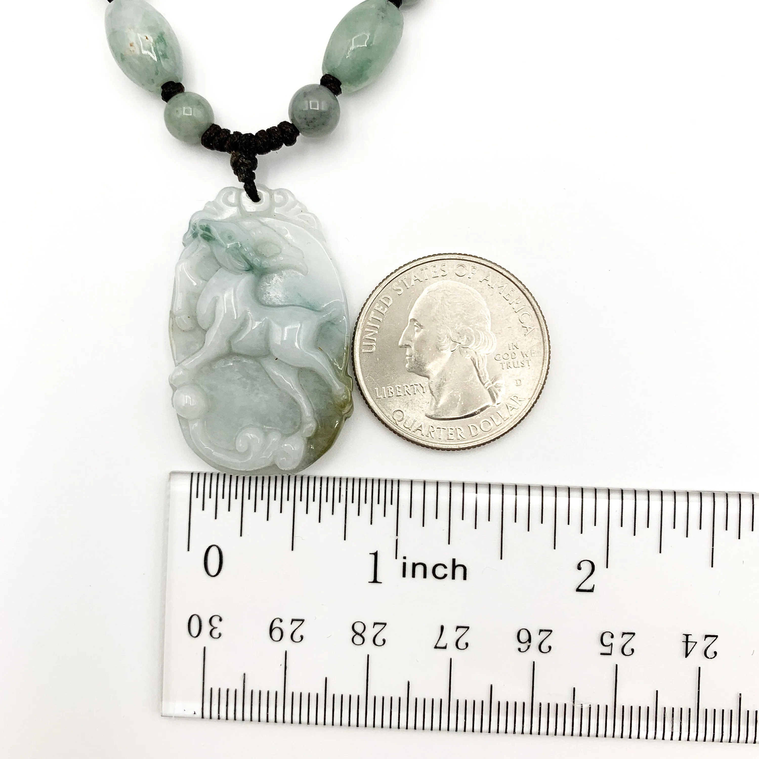 Jadeite Jade Sheep Goat Ram Chinese Zodiac Carved Pendant Necklace, YW-0321-1646246117