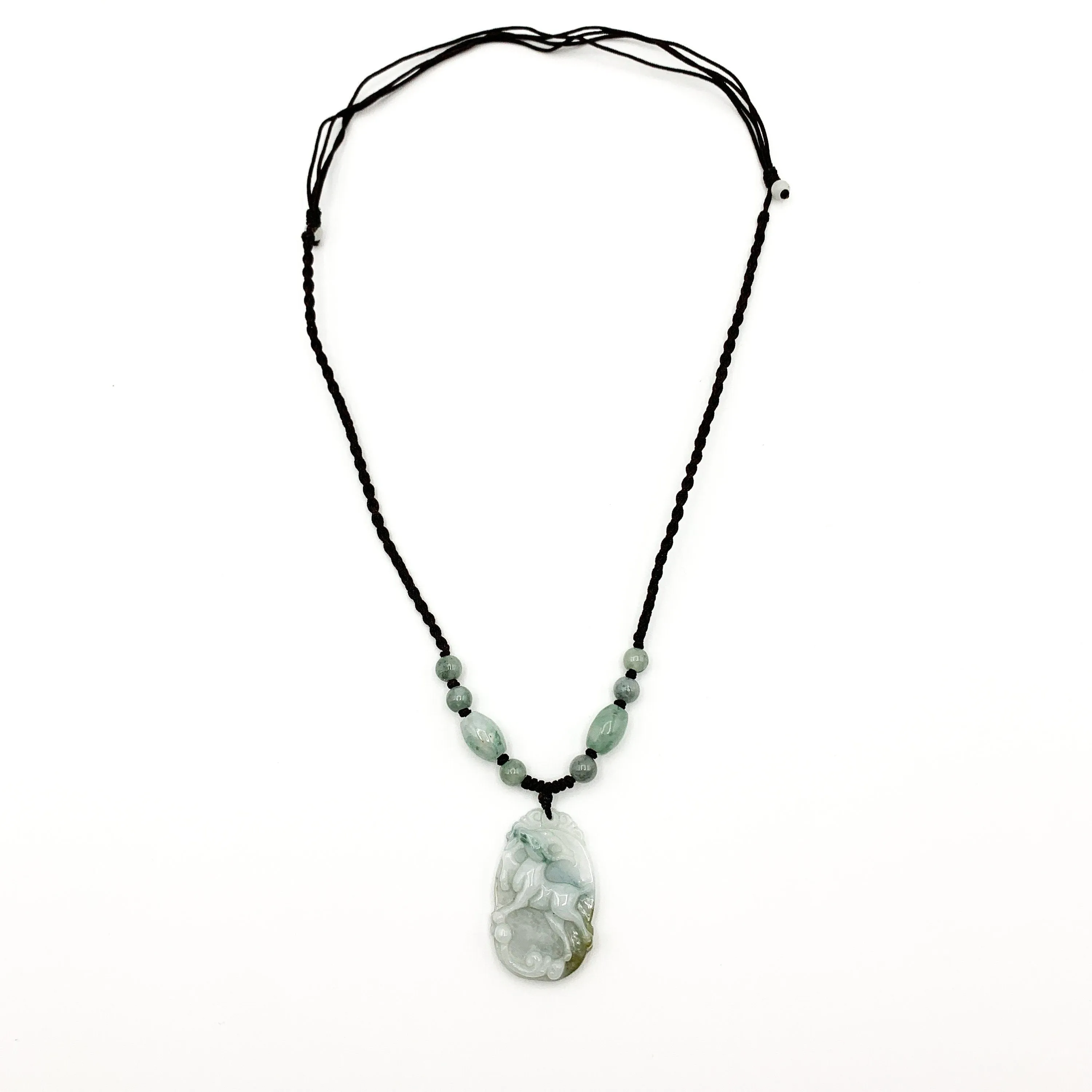 Jadeite Jade Sheep Goat Ram Chinese Zodiac Carved Pendant Necklace, YW-0321-1646246117