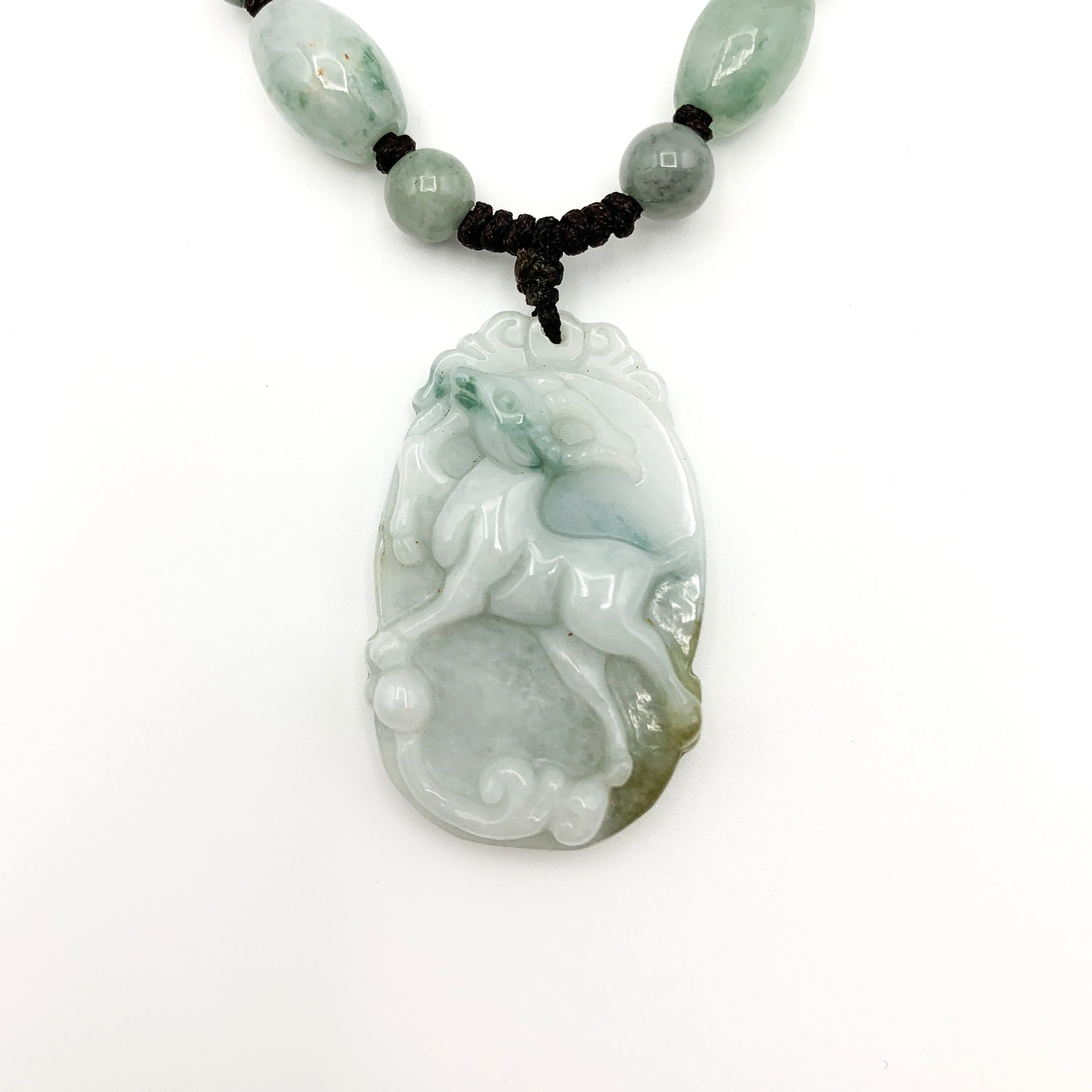 Jadeite Jade Sheep Goat Ram Chinese Zodiac Carved Pendant Necklace, YW-0321-1646246117