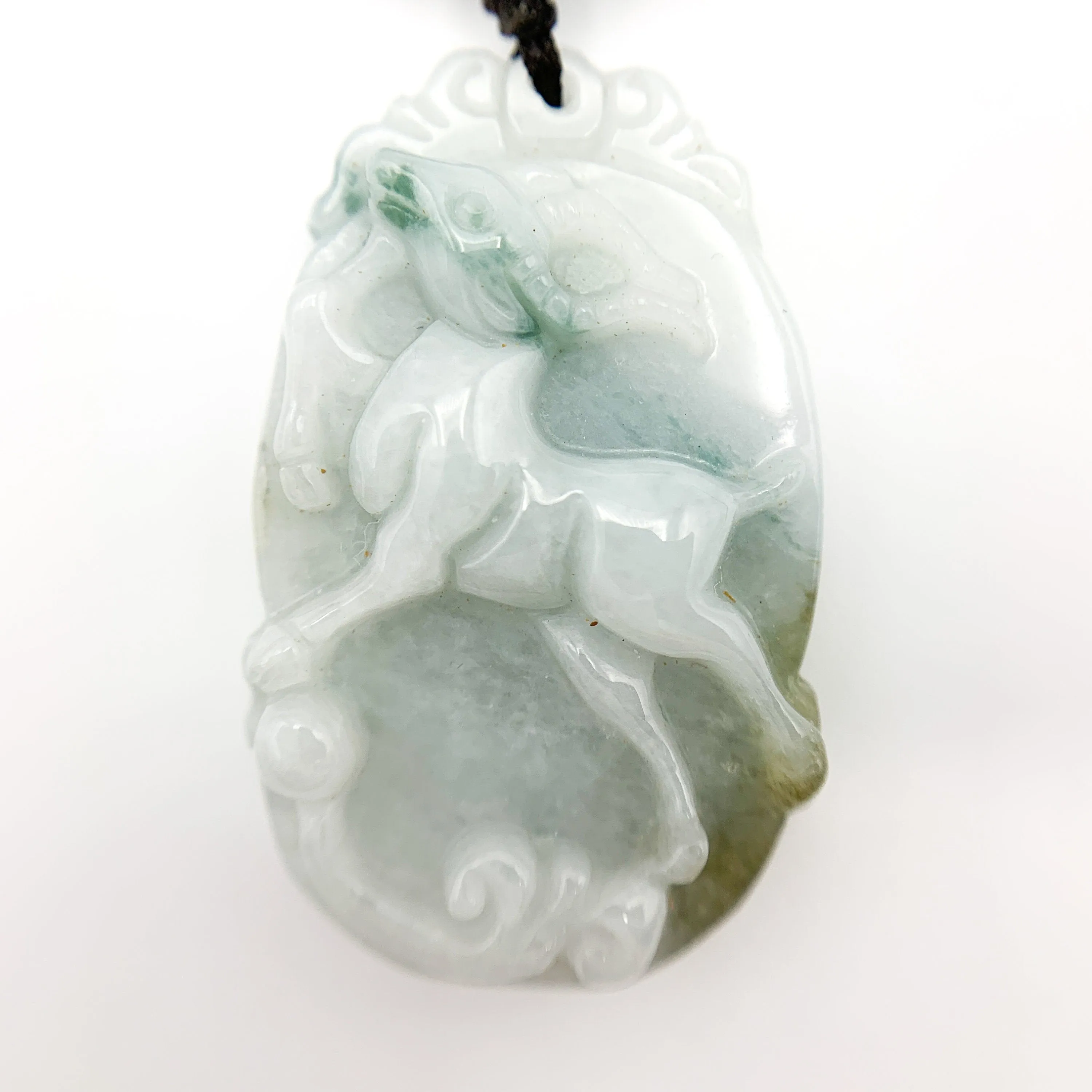 Jadeite Jade Sheep Goat Ram Chinese Zodiac Carved Pendant Necklace, YW-0321-1646246117