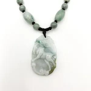 Jadeite Jade Sheep Goat Ram Chinese Zodiac Carved Pendant Necklace, YW-0321-1646246117