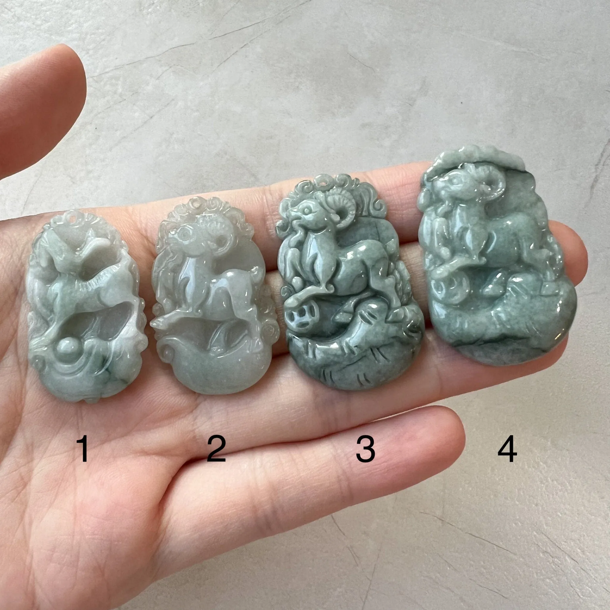 Jadeite Jade Sheep Goat Ram Chinese Zodiac Carved Pendant Necklace, YW-0321-1646926431