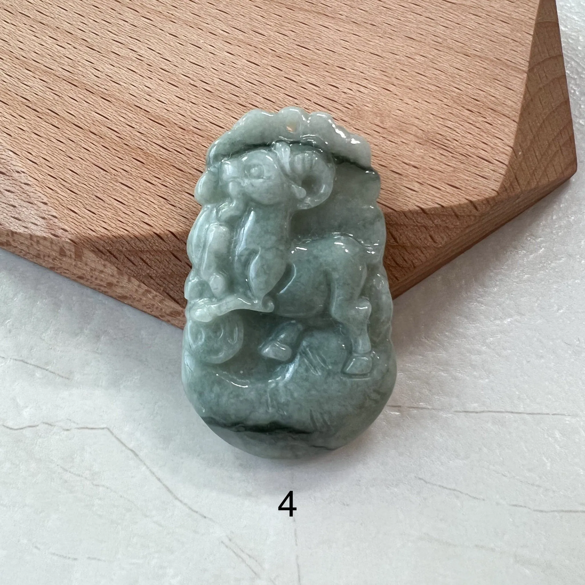 Jadeite Jade Sheep Goat Ram Chinese Zodiac Carved Pendant Necklace, YW-0321-1646926431