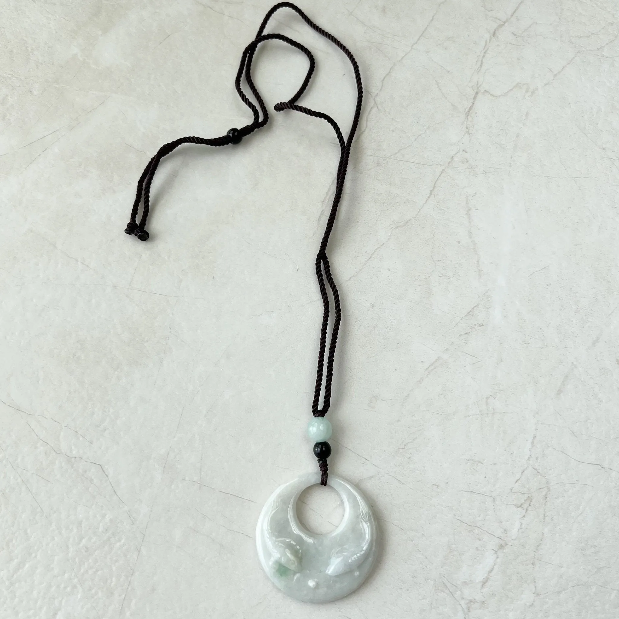 Jadeite Jade Twin Fish, Pisces Zodiac Horoscope Necklace, Hand Carved Pendant Necklace, YJ-1221-0315209-1