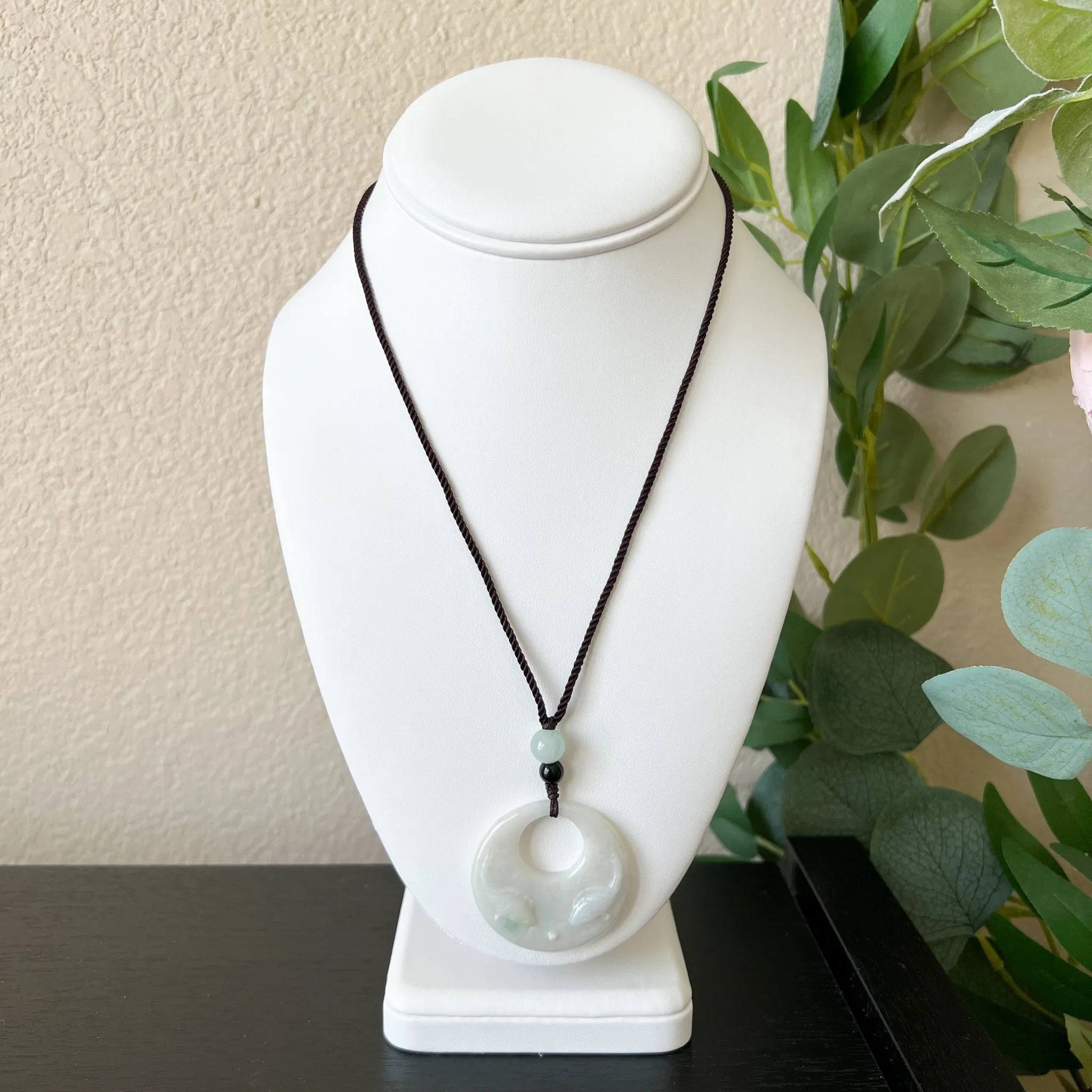 Jadeite Jade Twin Fish, Pisces Zodiac Horoscope Necklace, Hand Carved Pendant Necklace, YJ-1221-0315209-1
