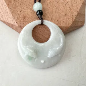 Jadeite Jade Twin Fish, Pisces Zodiac Horoscope Necklace, Hand Carved Pendant Necklace, YJ-1221-0315209-1