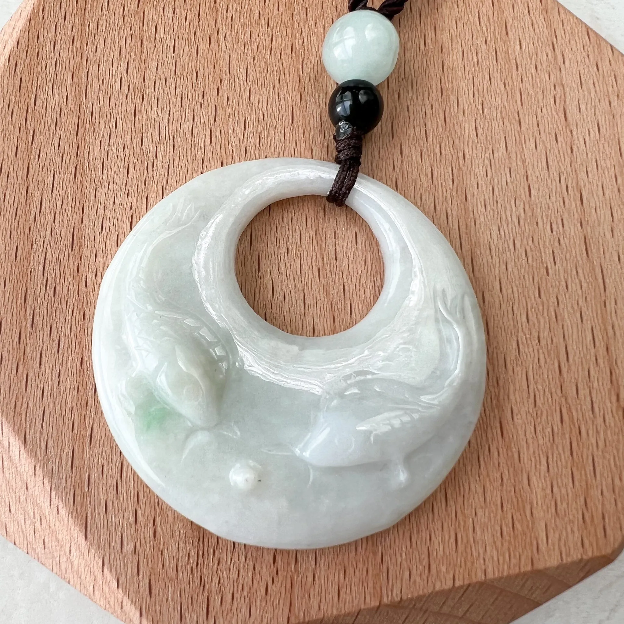 Jadeite Jade Twin Fish, Pisces Zodiac Horoscope Necklace, Hand Carved Pendant Necklace, YJ-1221-0315209-1
