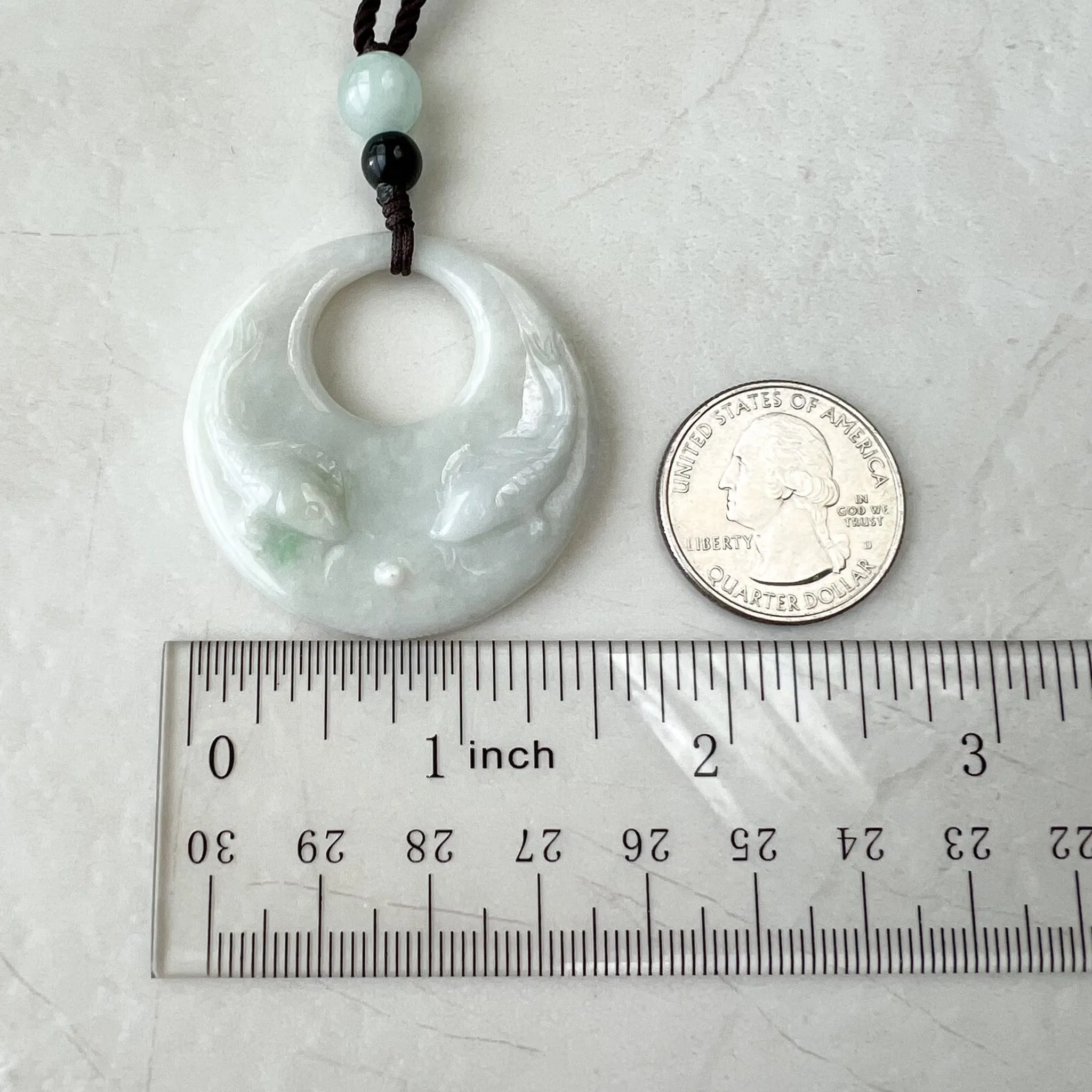 Jadeite Jade Twin Fish, Pisces Zodiac Horoscope Necklace, Hand Carved Pendant Necklace, YJ-1221-0315209-1