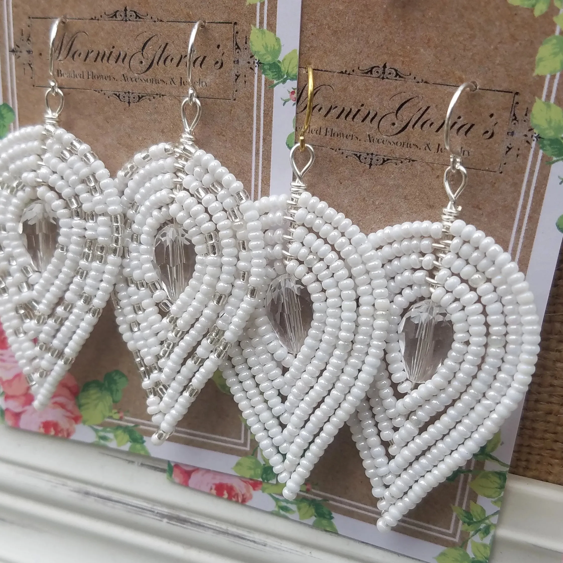 Large Beaded Petal Earrings - Bridal