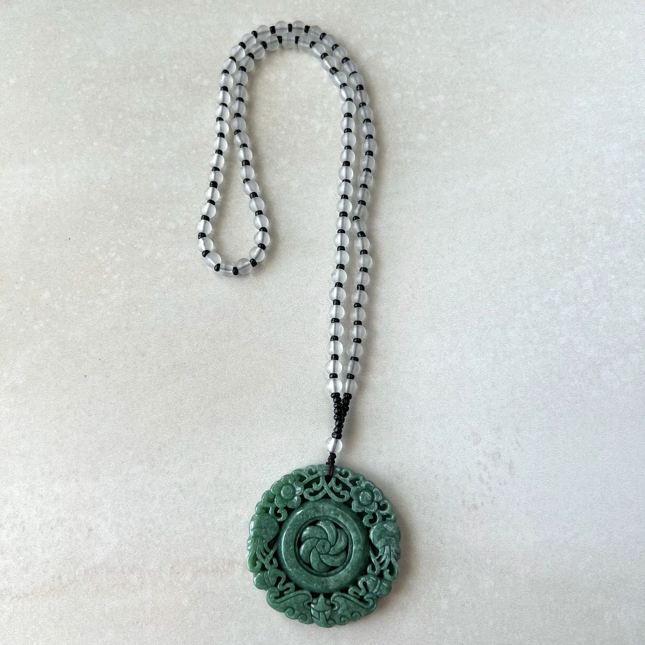 Large Green Jadeite Jade Flower Swirl Necklace, YJ-0622-0441823