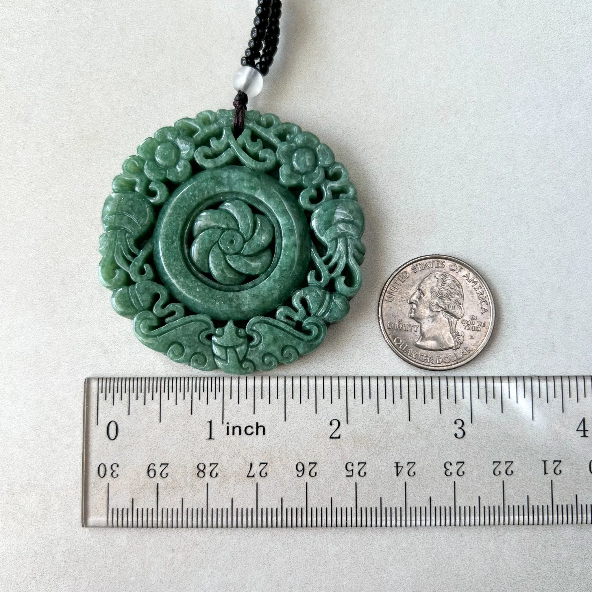 Large Green Jadeite Jade Flower Swirl Necklace, YJ-0622-0441823