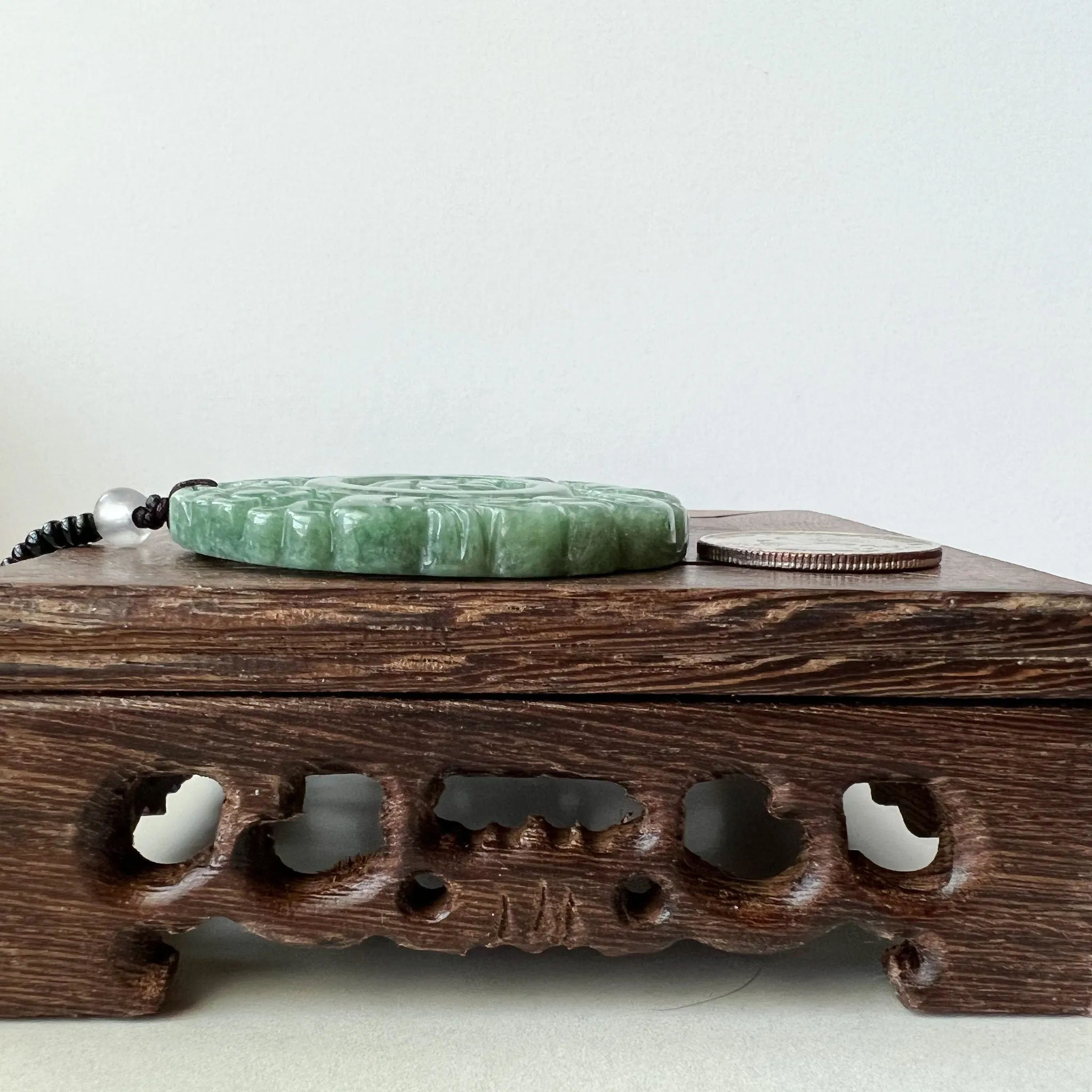 Large Green Jadeite Jade Flower Swirl Necklace, YJ-0622-0441823