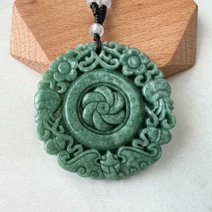 Large Green Jadeite Jade Flower Swirl Necklace, YJ-0622-0441823