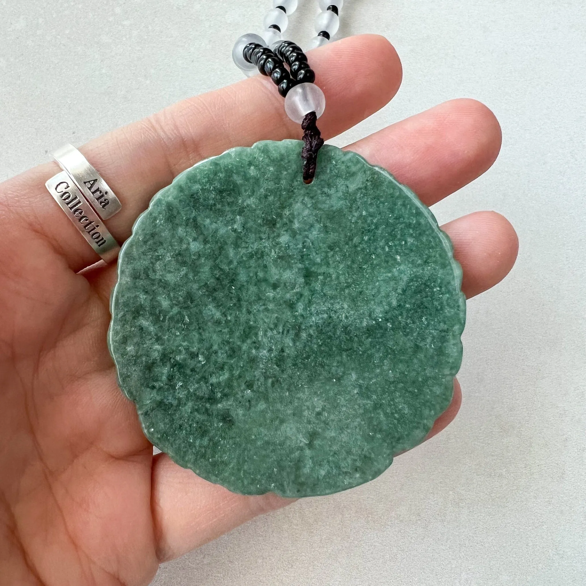 Large Green Jadeite Jade Flower Swirl Necklace, YJ-0622-0441823