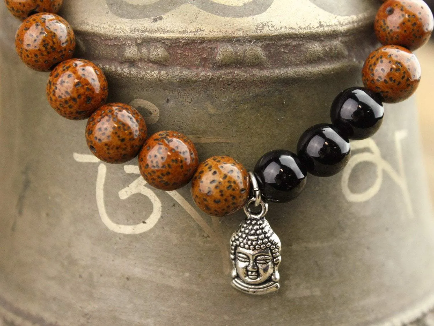 Onyx and Lotus Seed Wrist Mala