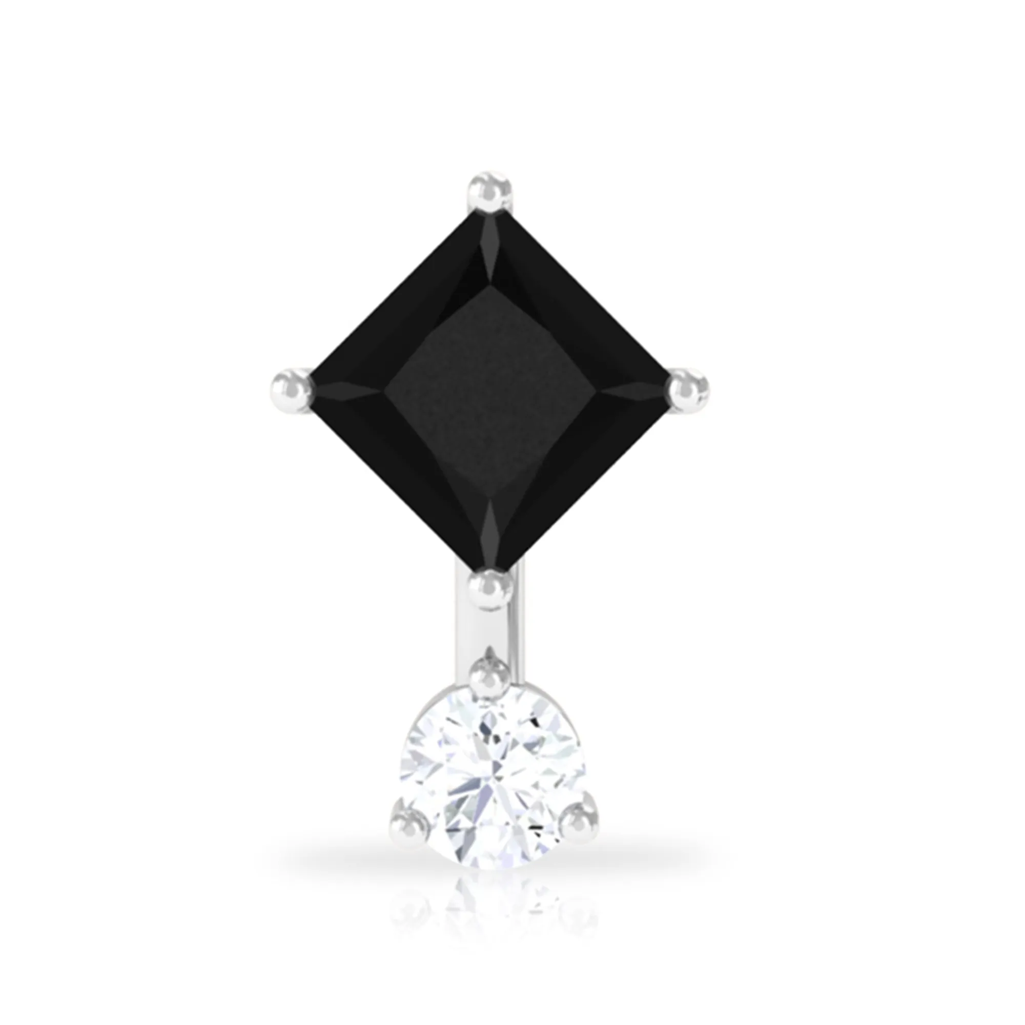 Princess Cut Black Onyx Two Stone Tragus Earring with Diamond