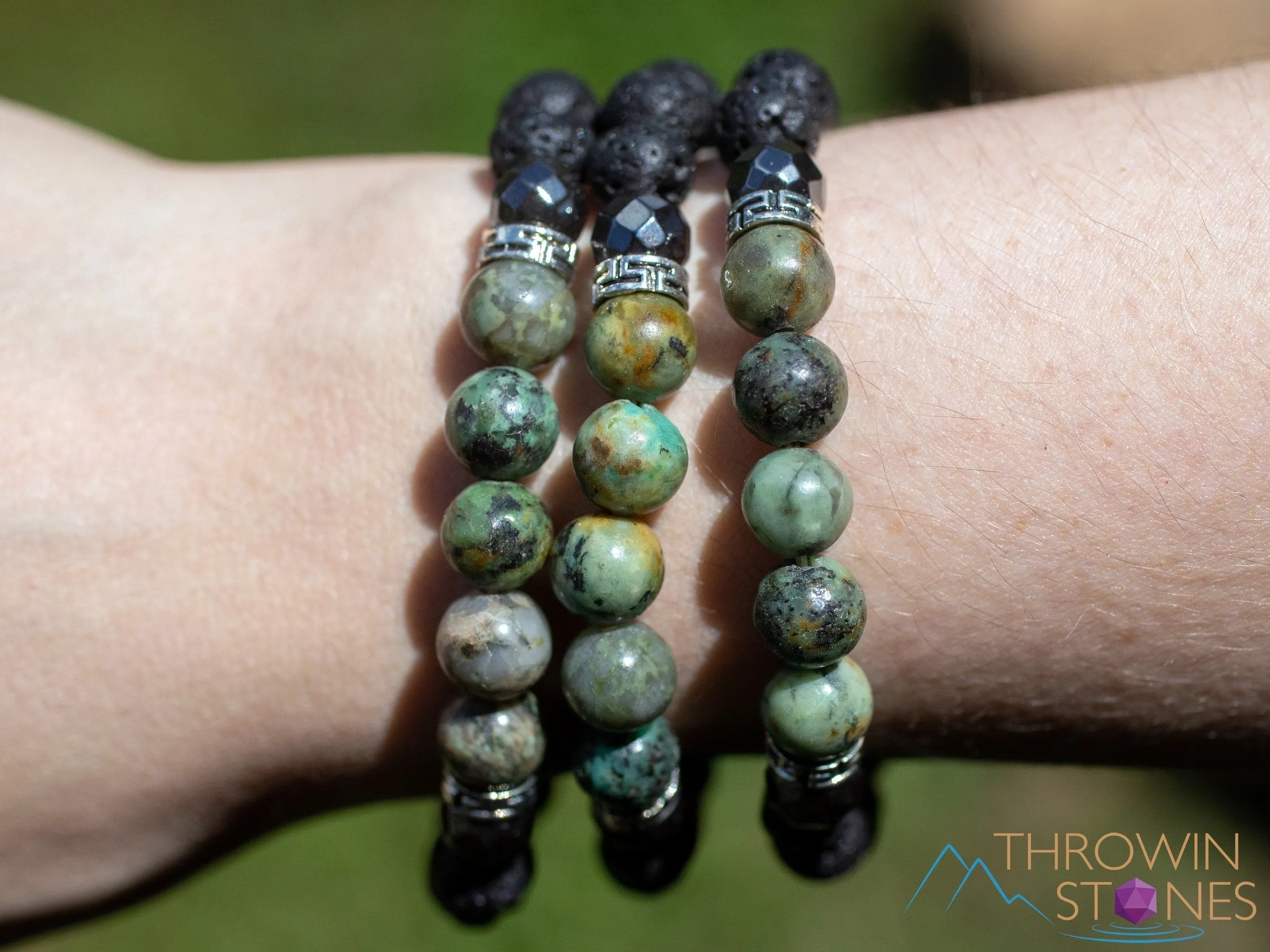 Raw LAVA Rock, TURQUOISE, HEMATITE Crystal Bracelet - Round Beads - Aromatherapy Diffuser Bracelet, Beaded Bracelet, Handmade Jewelry, E2032