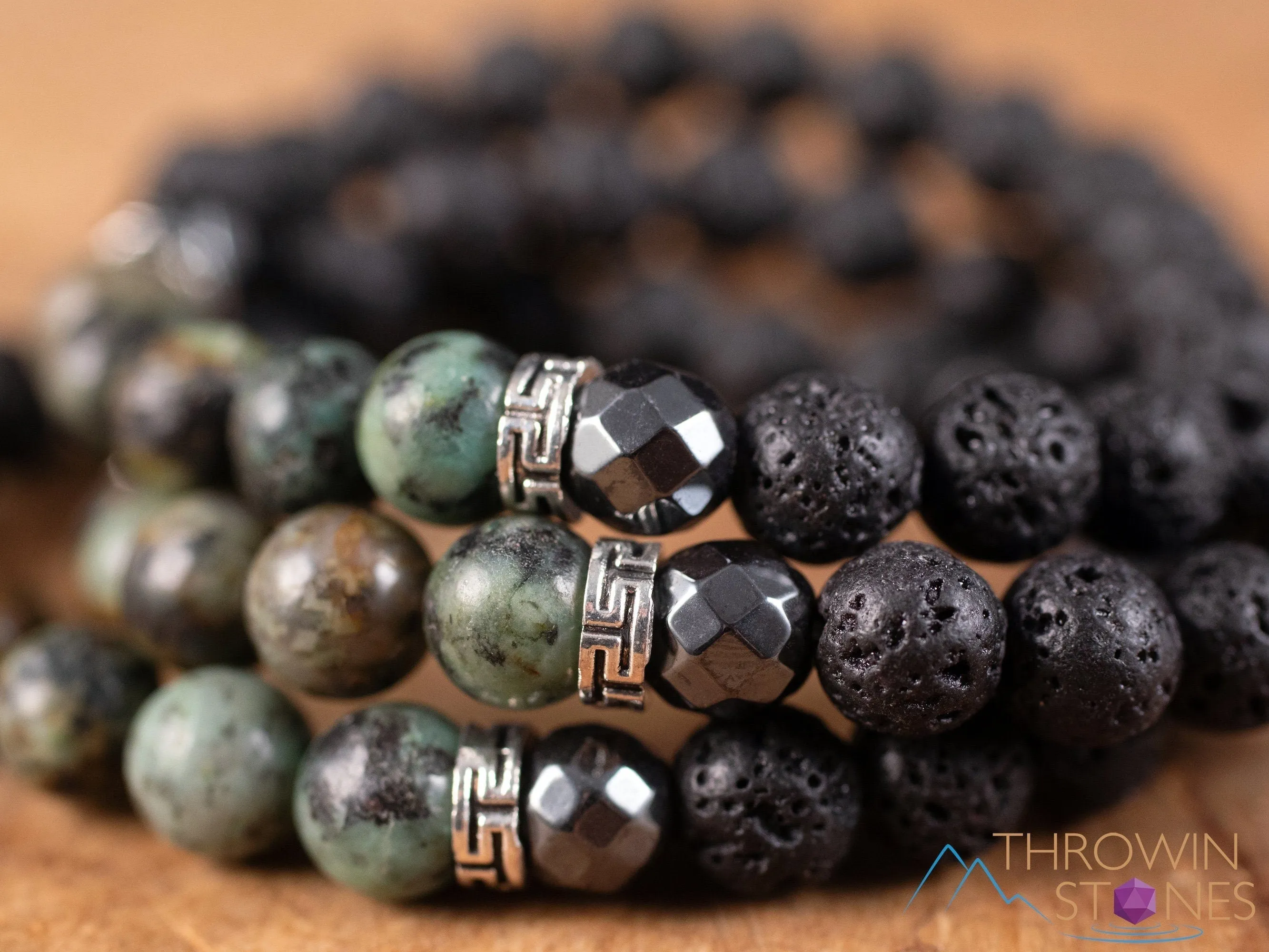 Raw LAVA Rock, TURQUOISE, HEMATITE Crystal Bracelet - Round Beads - Aromatherapy Diffuser Bracelet, Beaded Bracelet, Handmade Jewelry, E2032