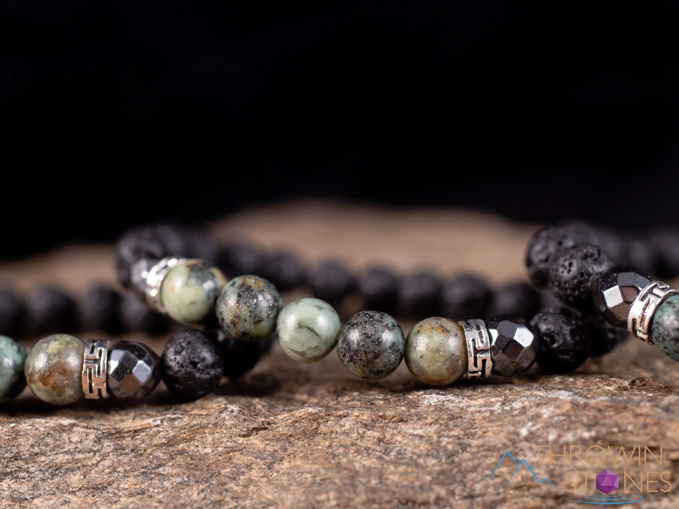Raw LAVA Rock, TURQUOISE, HEMATITE Crystal Bracelet - Round Beads - Aromatherapy Diffuser Bracelet, Beaded Bracelet, Handmade Jewelry, E2032