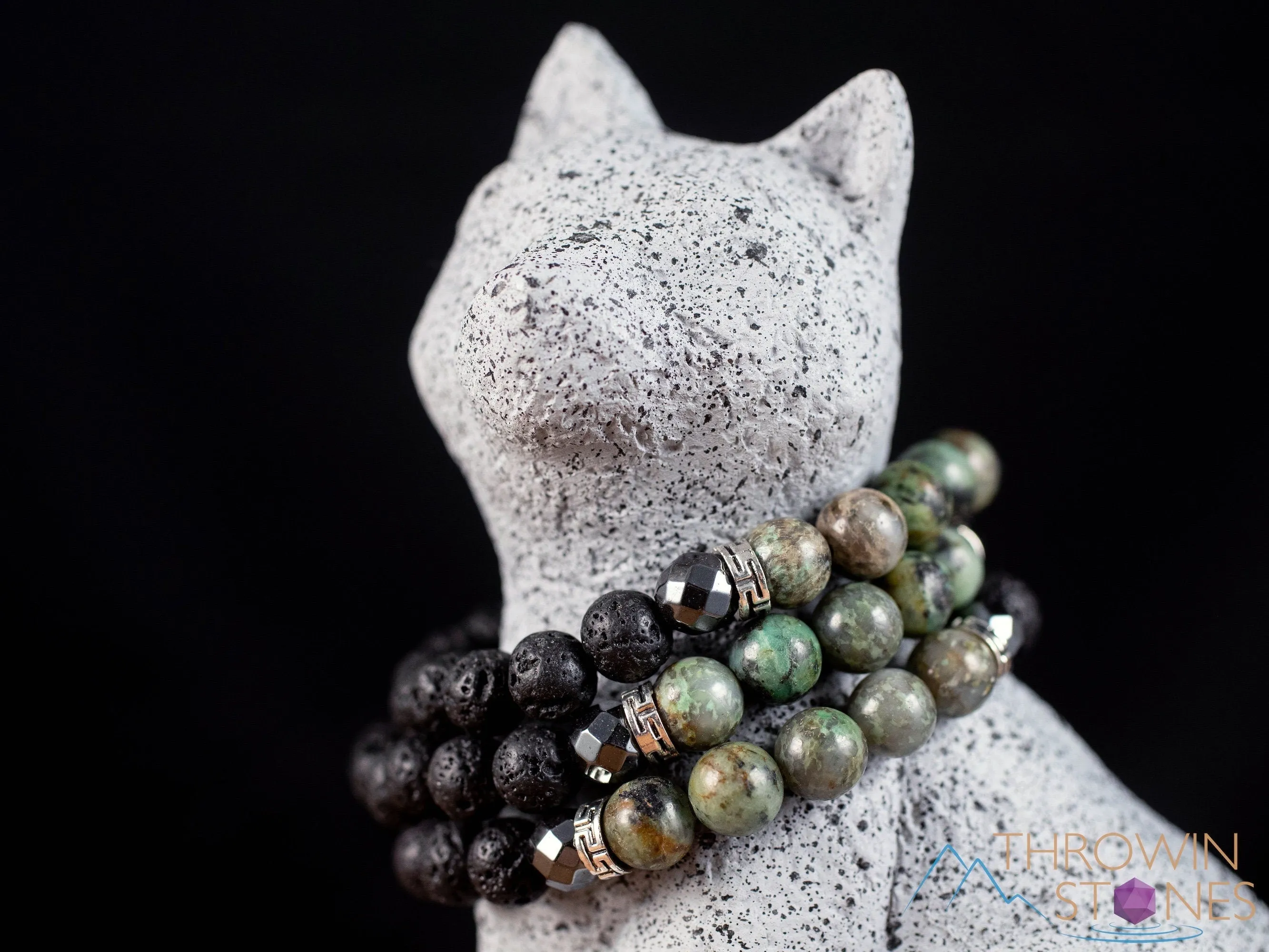 Raw LAVA Rock, TURQUOISE, HEMATITE Crystal Bracelet - Round Beads - Aromatherapy Diffuser Bracelet, Beaded Bracelet, Handmade Jewelry, E2032