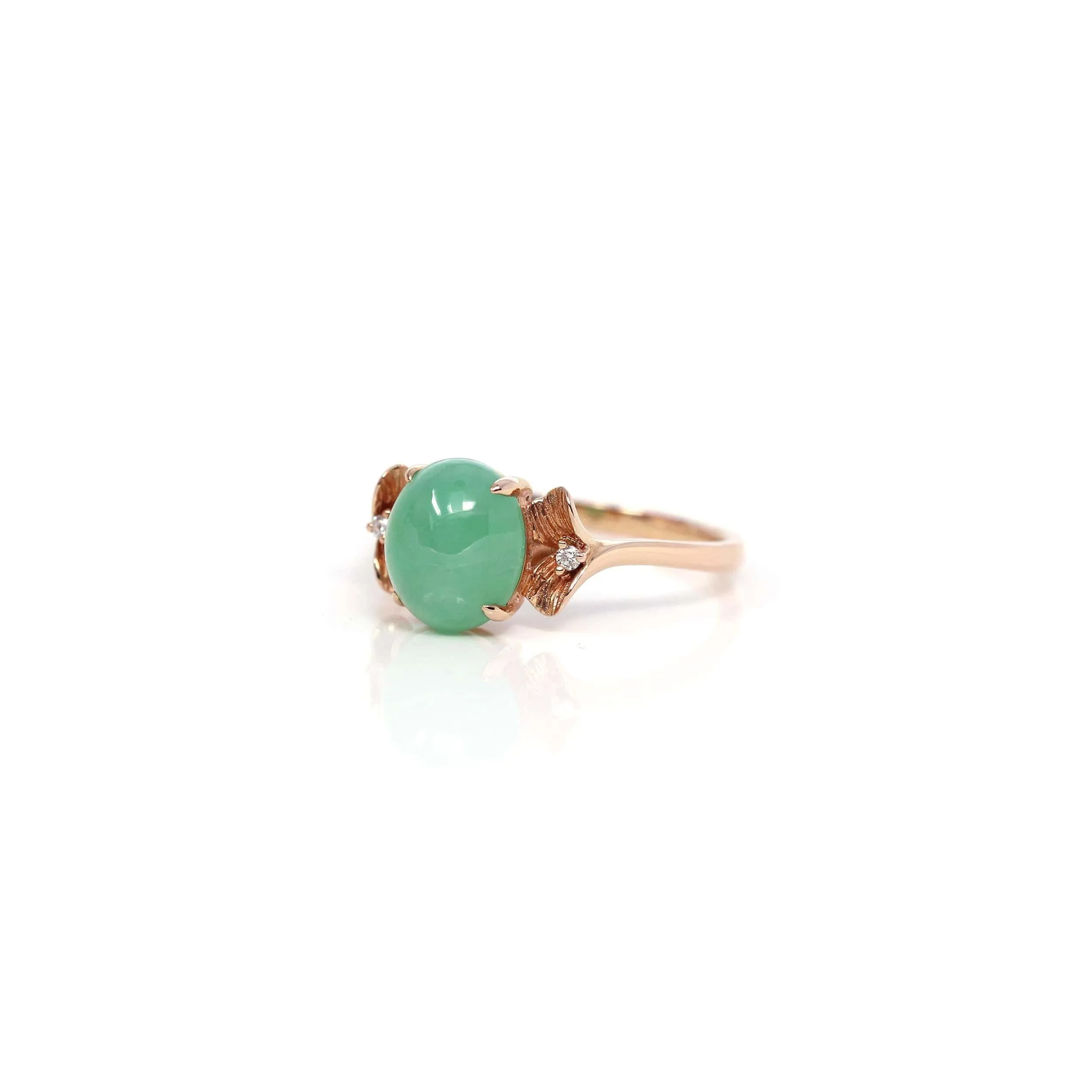 RealJade® Co. "Aretha" 18k Rose Gold Natural Imperial Jadeite Morning Glory Engagement Ring