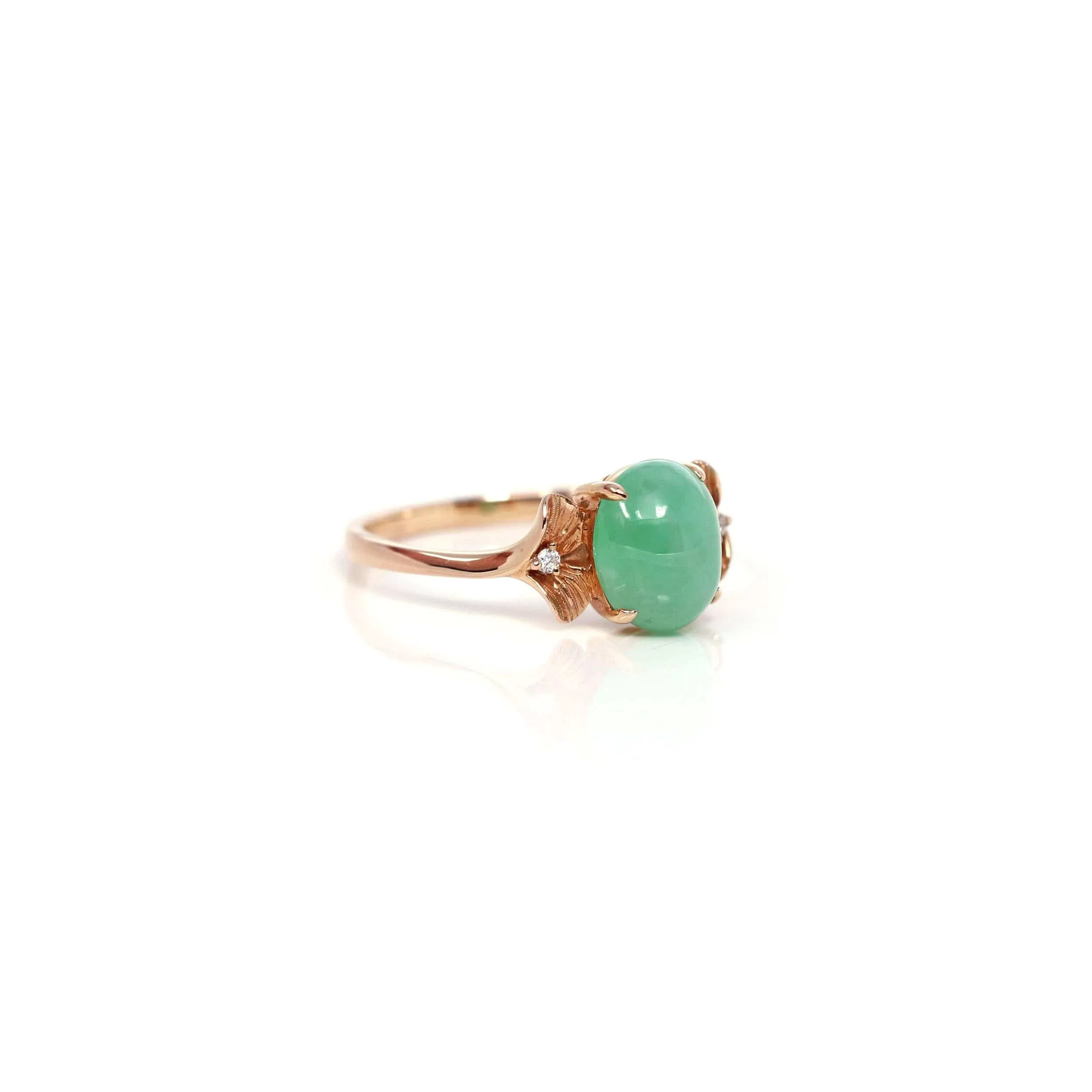 RealJade® Co. "Aretha" 18k Rose Gold Natural Imperial Jadeite Morning Glory Engagement Ring