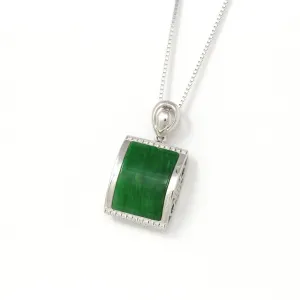 RealJade® Co. "Lucky Bamboo" 18k White Gold Genuine Burmese Jadeite RuYi Pendant Necklace With Diamond