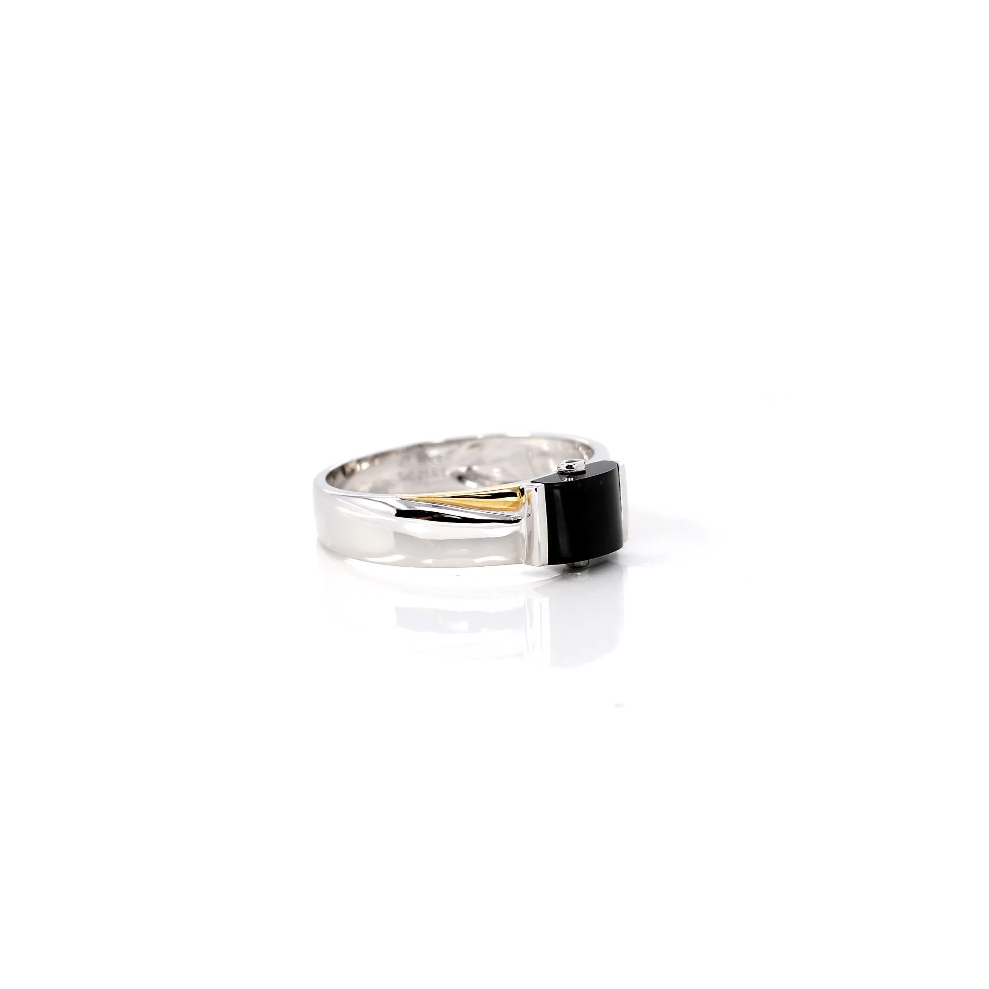 RealJade® Co.™ "Two Tone Half Round" Genuine Burmese Black Jadeite Jade Wedding Band