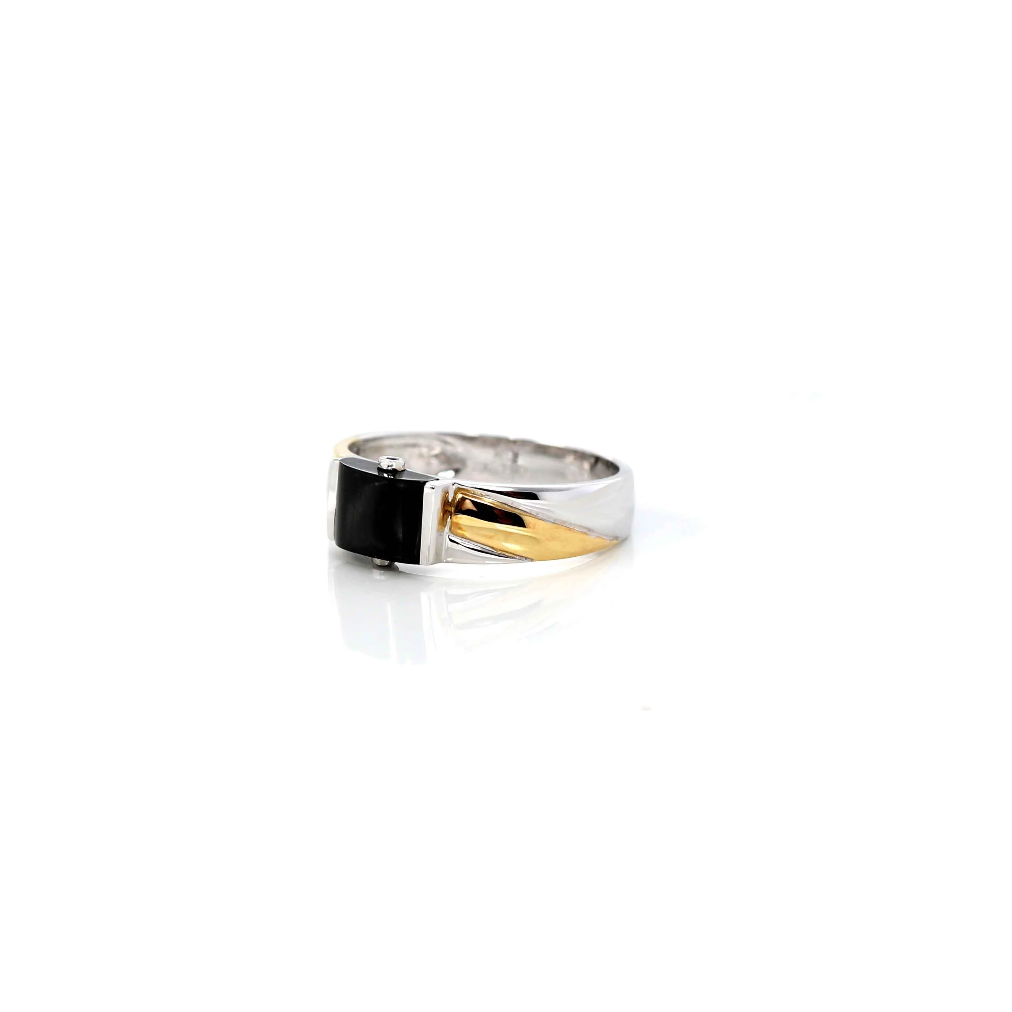 RealJade® Co.™ "Two Tone Half Round" Genuine Burmese Black Jadeite Jade Wedding Band