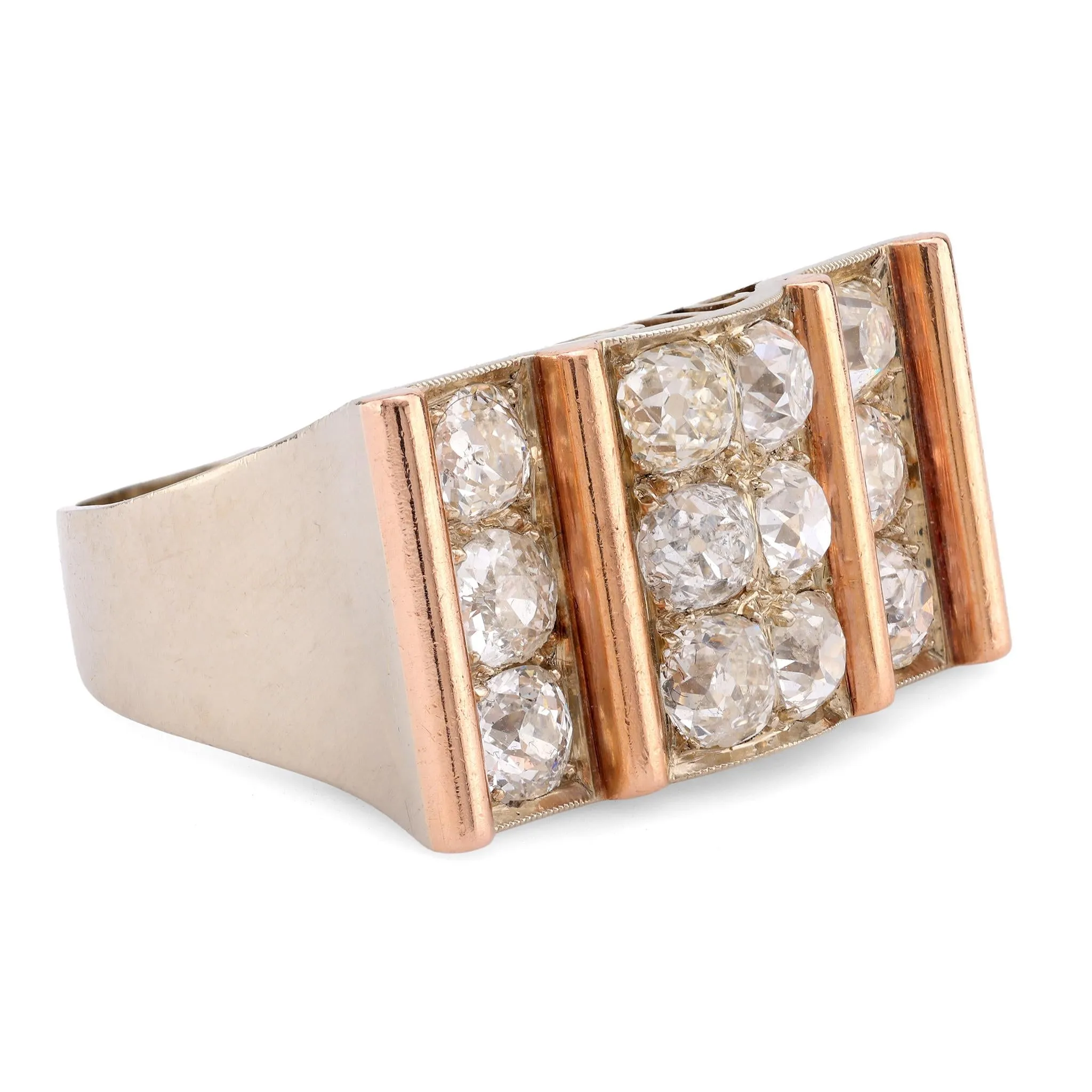 Retro 4 Carat Total Weight Diamond 14K Rose Gold Tank Ring