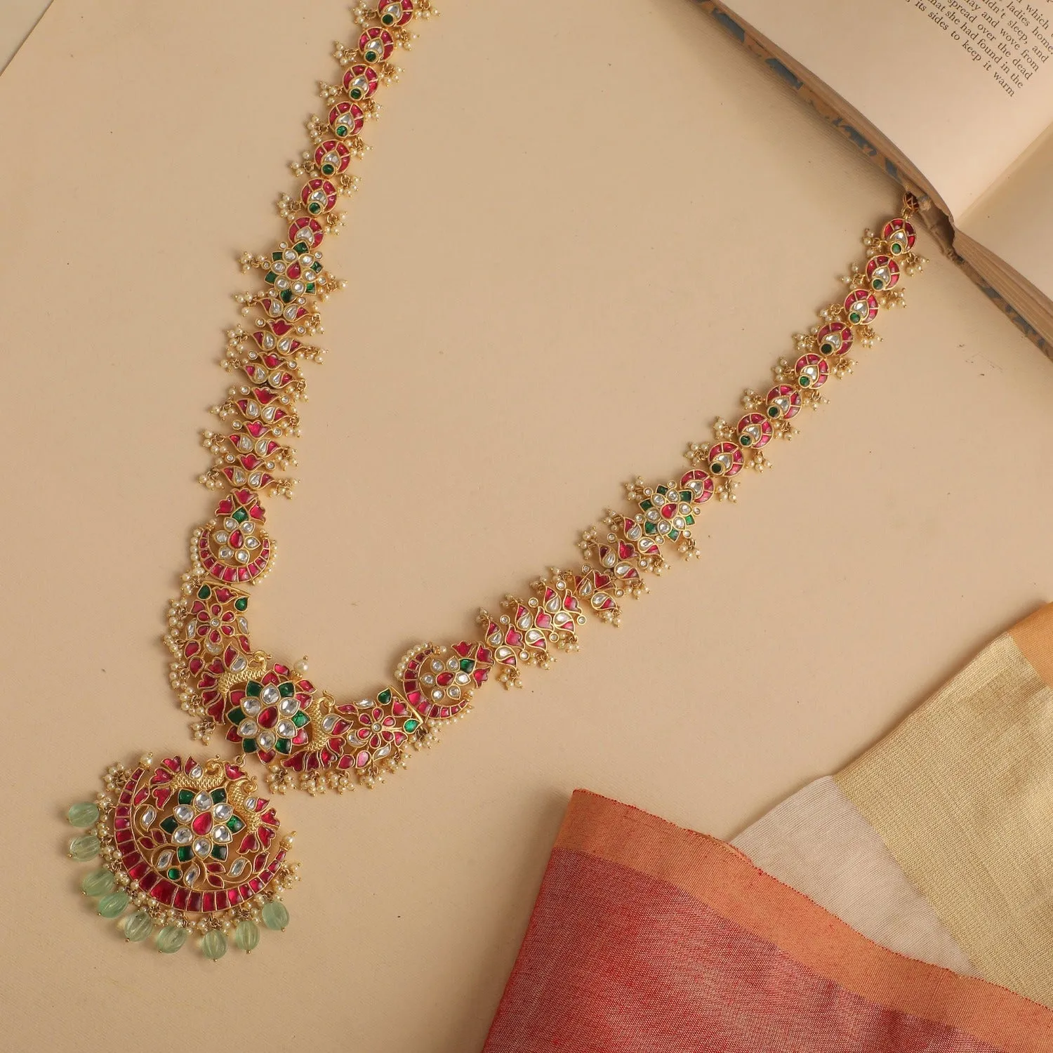 Shambhavi Kempu Jadau Silver Long Necklace