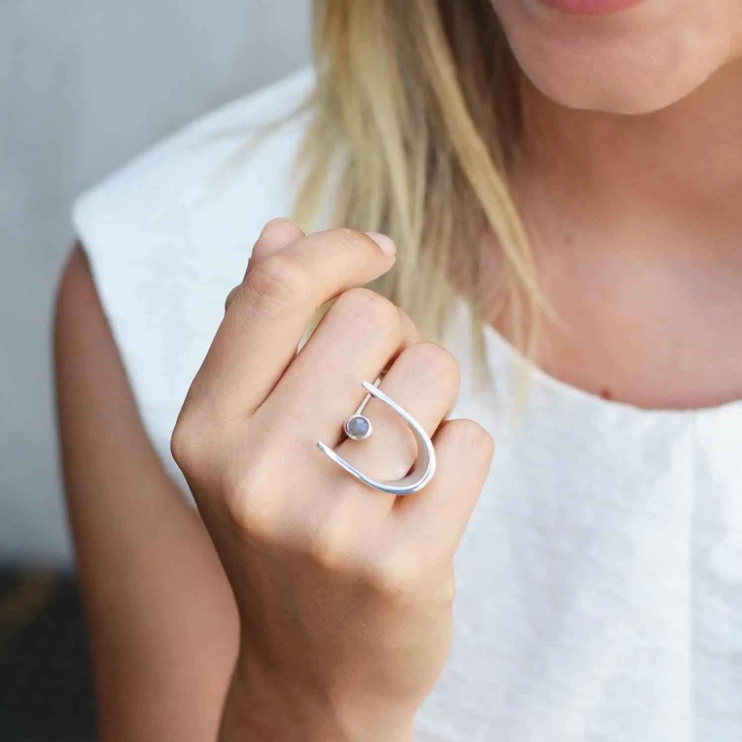 Silver Lunaria Cocktail Ring