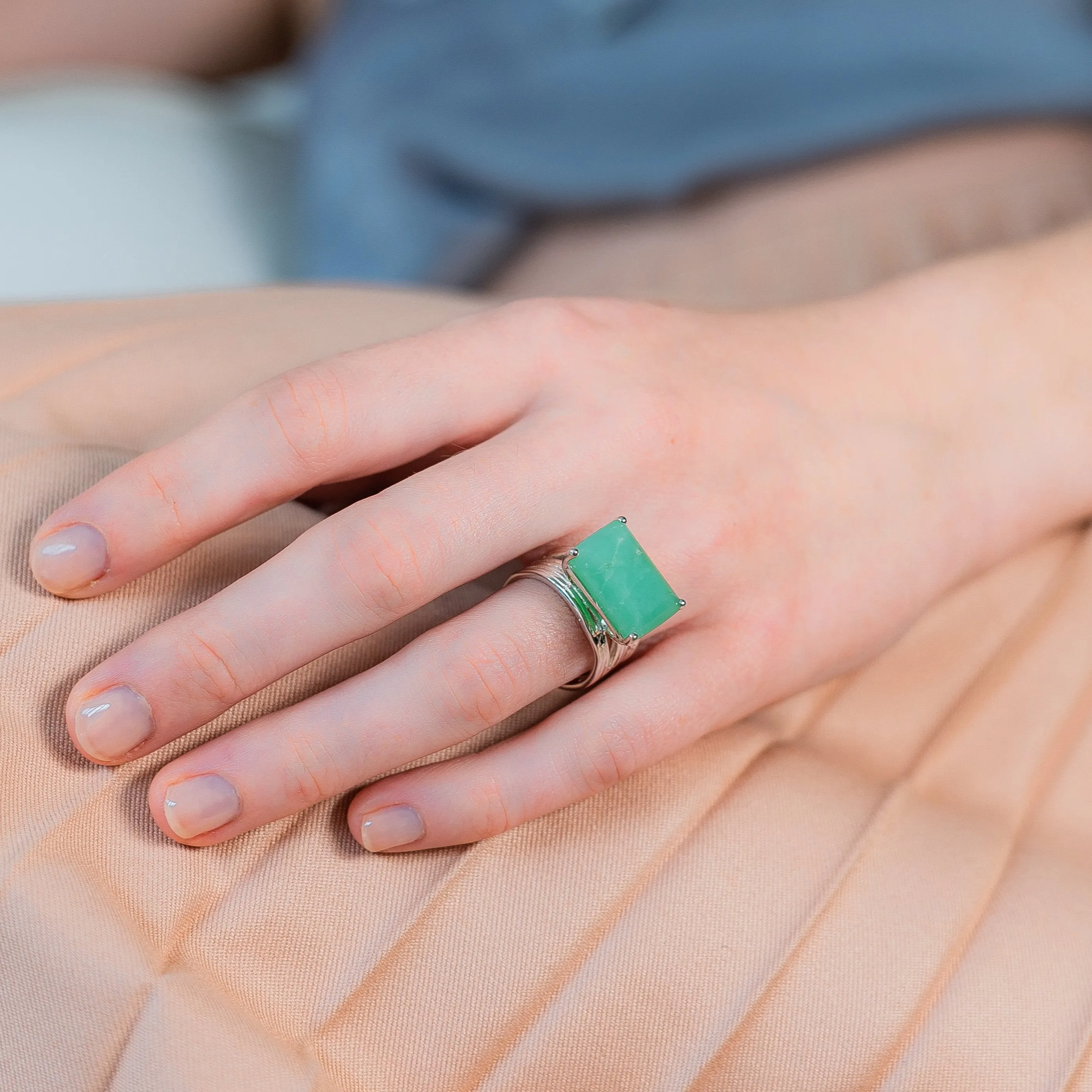 Silver Ring Chrysoprase Pietra