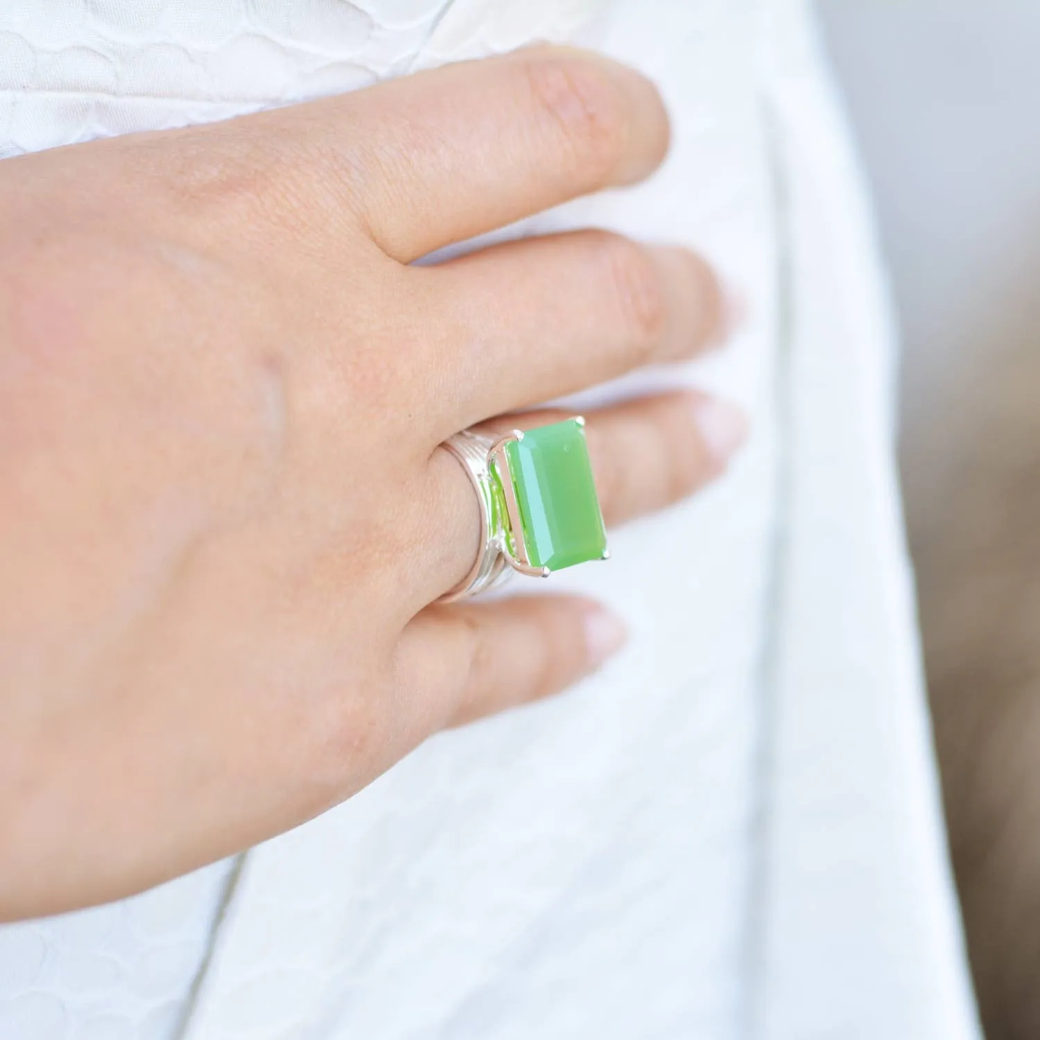 Silver Ring Chrysoprase Pietra