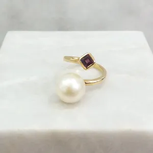 South Sea Pearl with Rhodolite Garnet Cocktail Ring