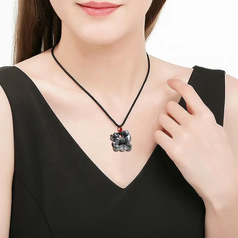 The Vault | Genuine Natural Black Jadeite Tiger Hand Carved Necklace