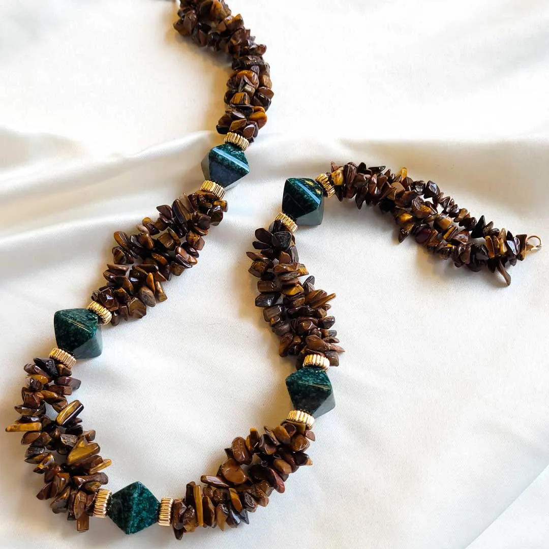 Tiger's Eye and Jade Necklace